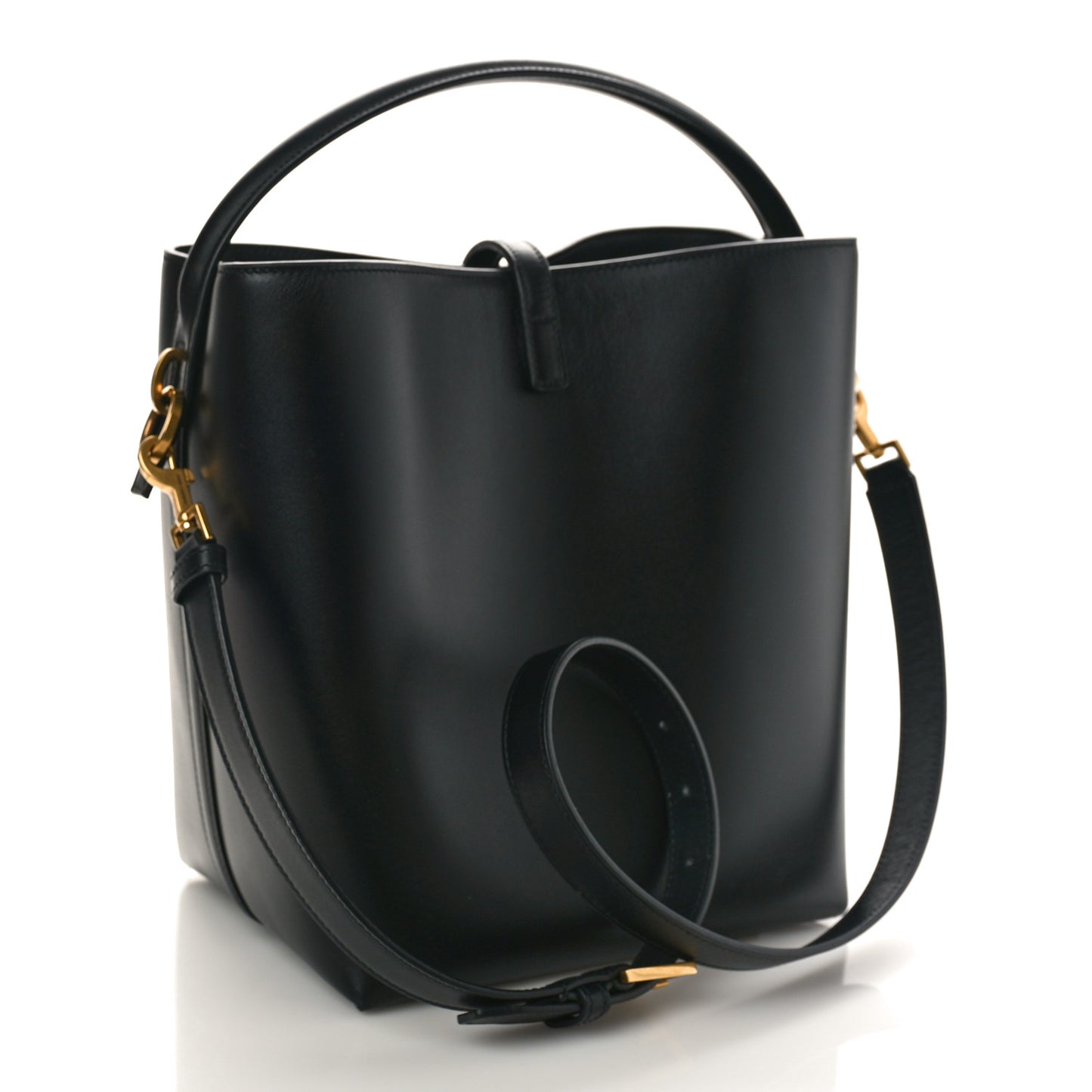 Smooth Shiny Calfskin Monogram Le 37 Bucket Bag Black