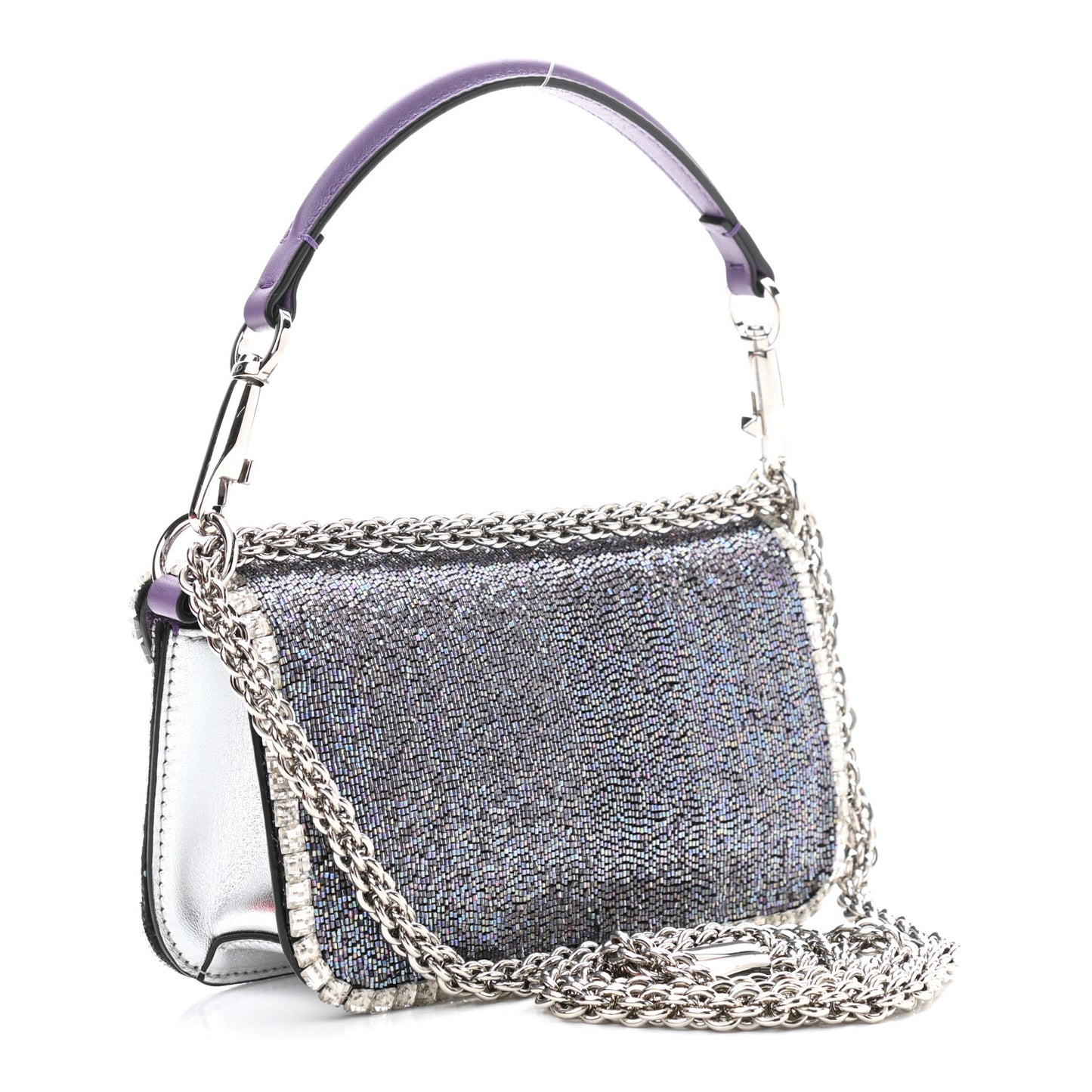 Swarovski Crystal Embroidered Vlogo Small Loco Shoulder Bag Crystal Lilac Silver