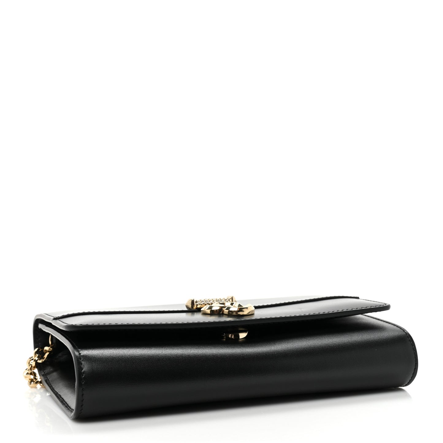 Calfskin Varenne Crystal Bar Avenue Chain Clutch Black