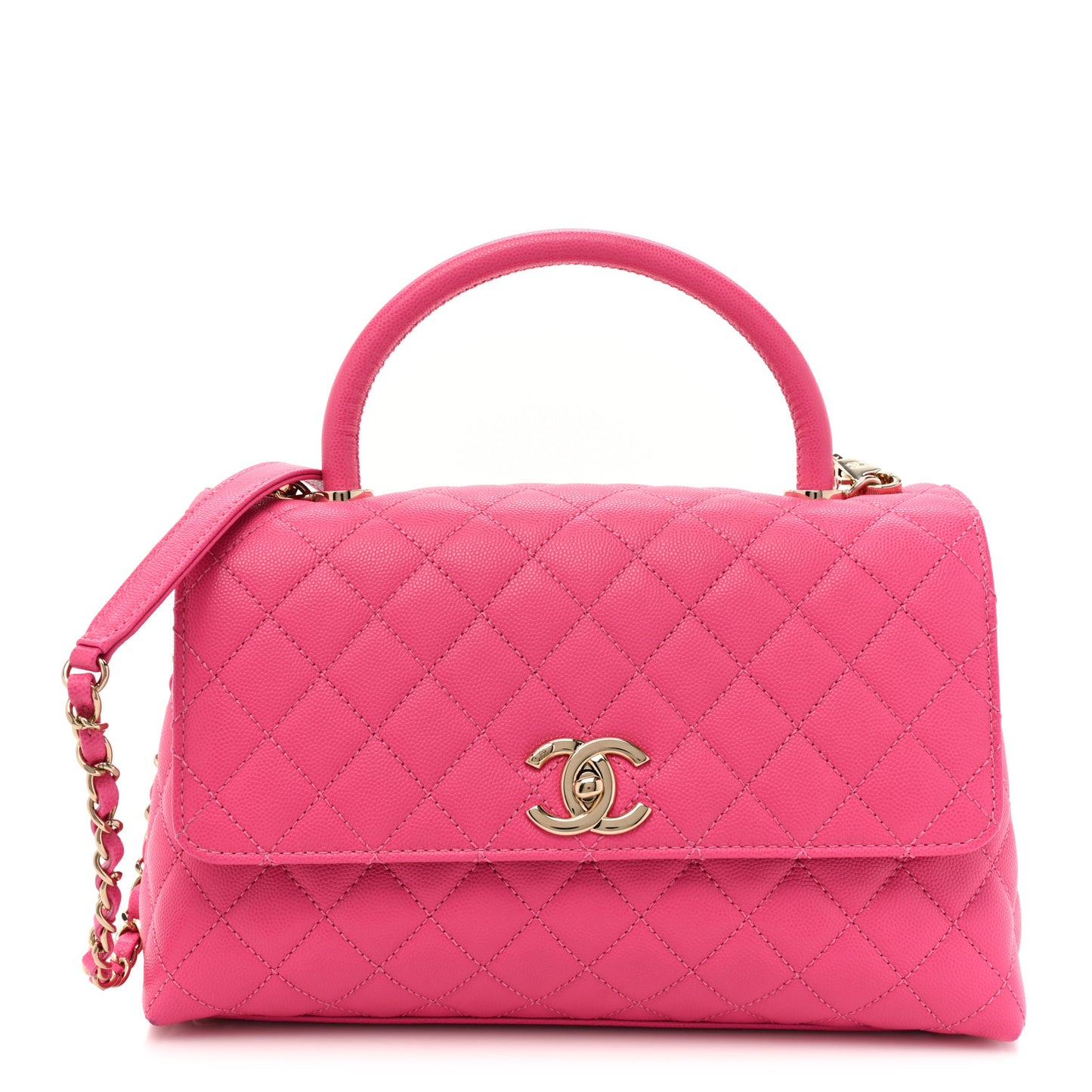 Caviar Quilted Small Coco Handle Flap Dark Pink