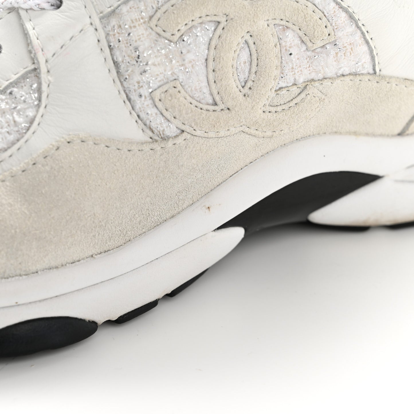 Painted Iridescent Cotton Tweed Suede Calfskin Womens CC Sneakers 39.5 White Silver Multicolor
