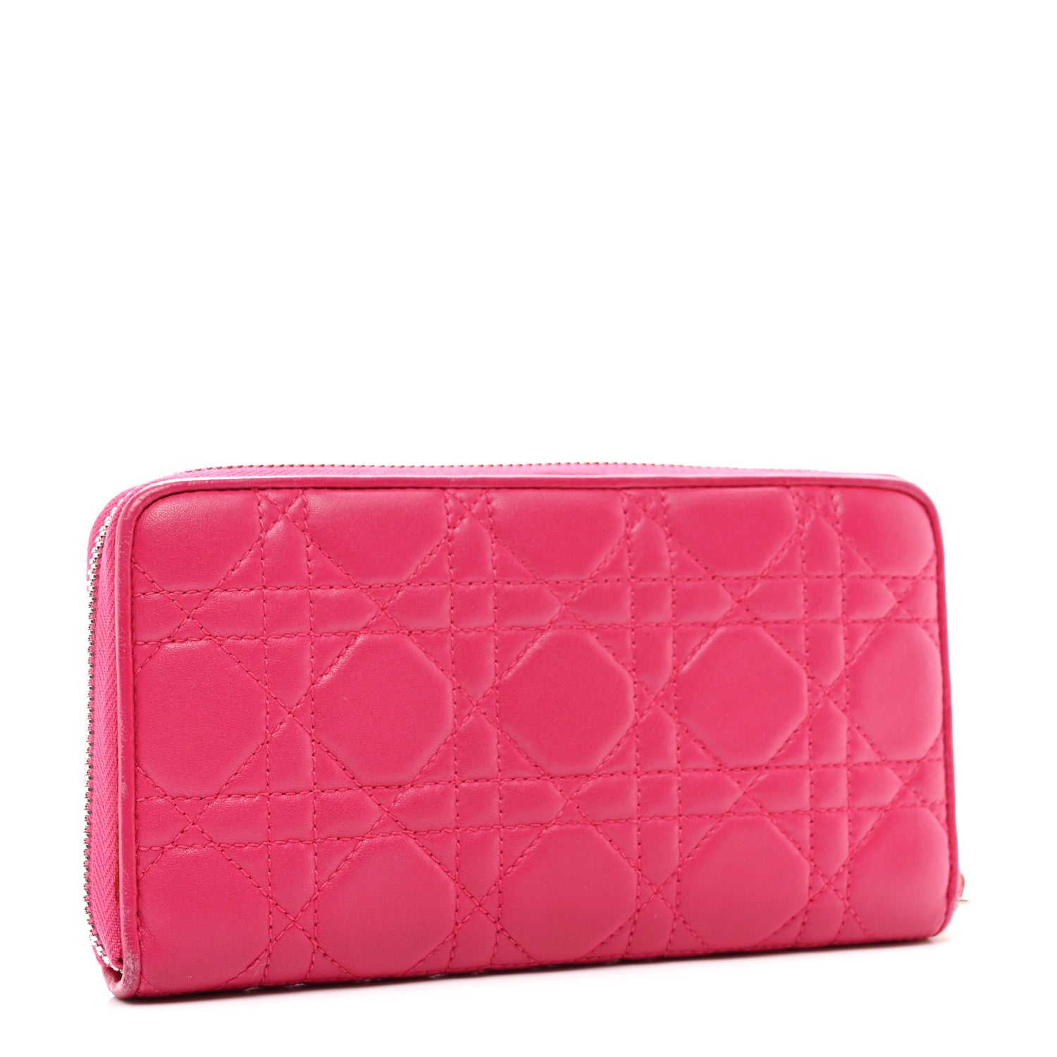 Christian Dior Lambskin Cannage Lady Dior Zip Wallet Fuchsia 3 of 9