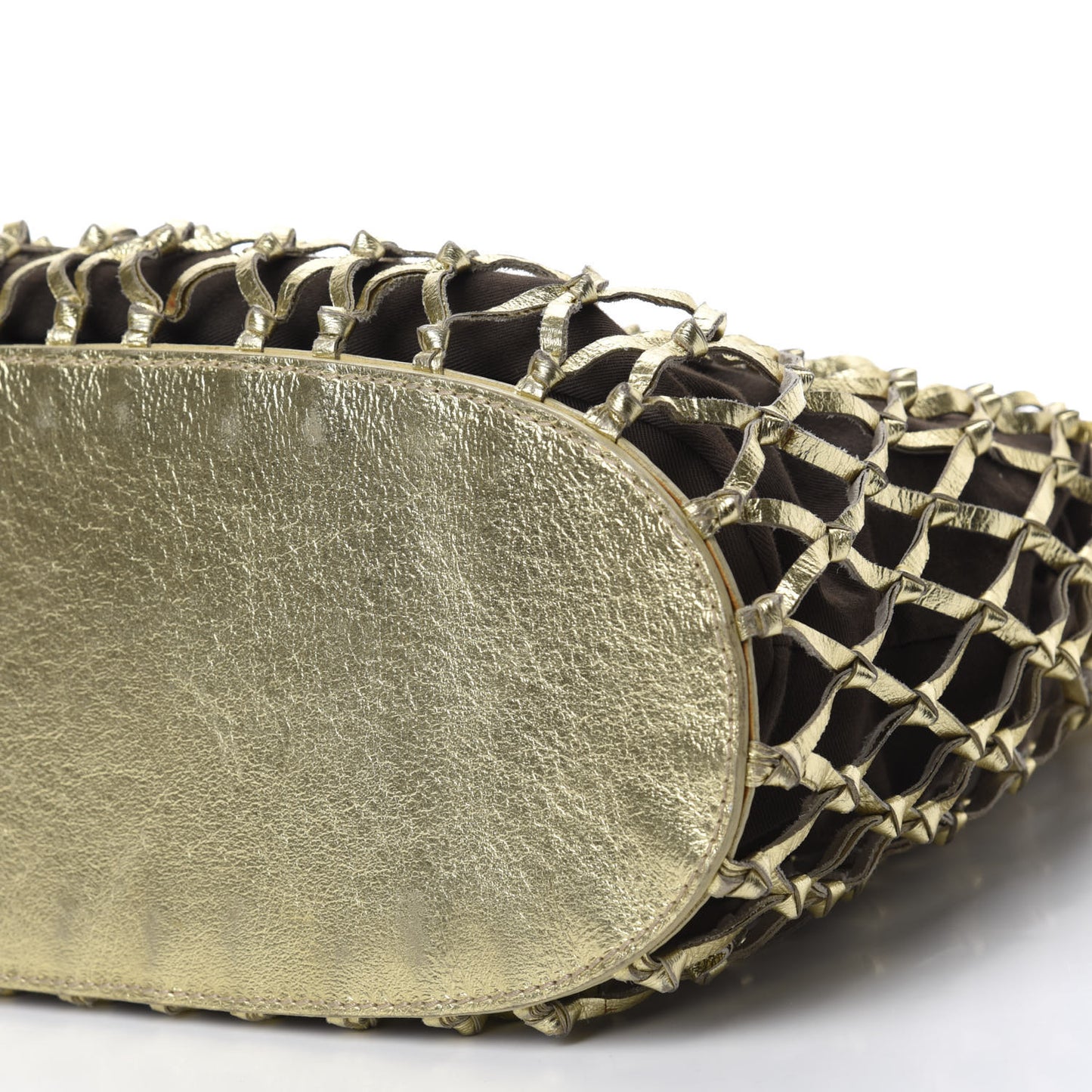 Metallic Calfskin Net Frame Tote Gold