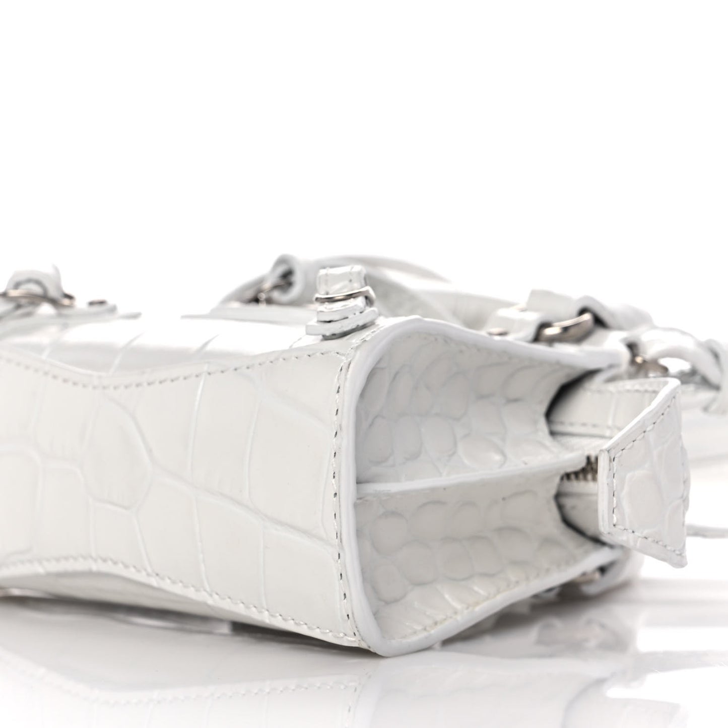 Extra Supple Calfskin Crocodile Embossed Neo Classic Silver Hardware Super Nano City Crossbody White