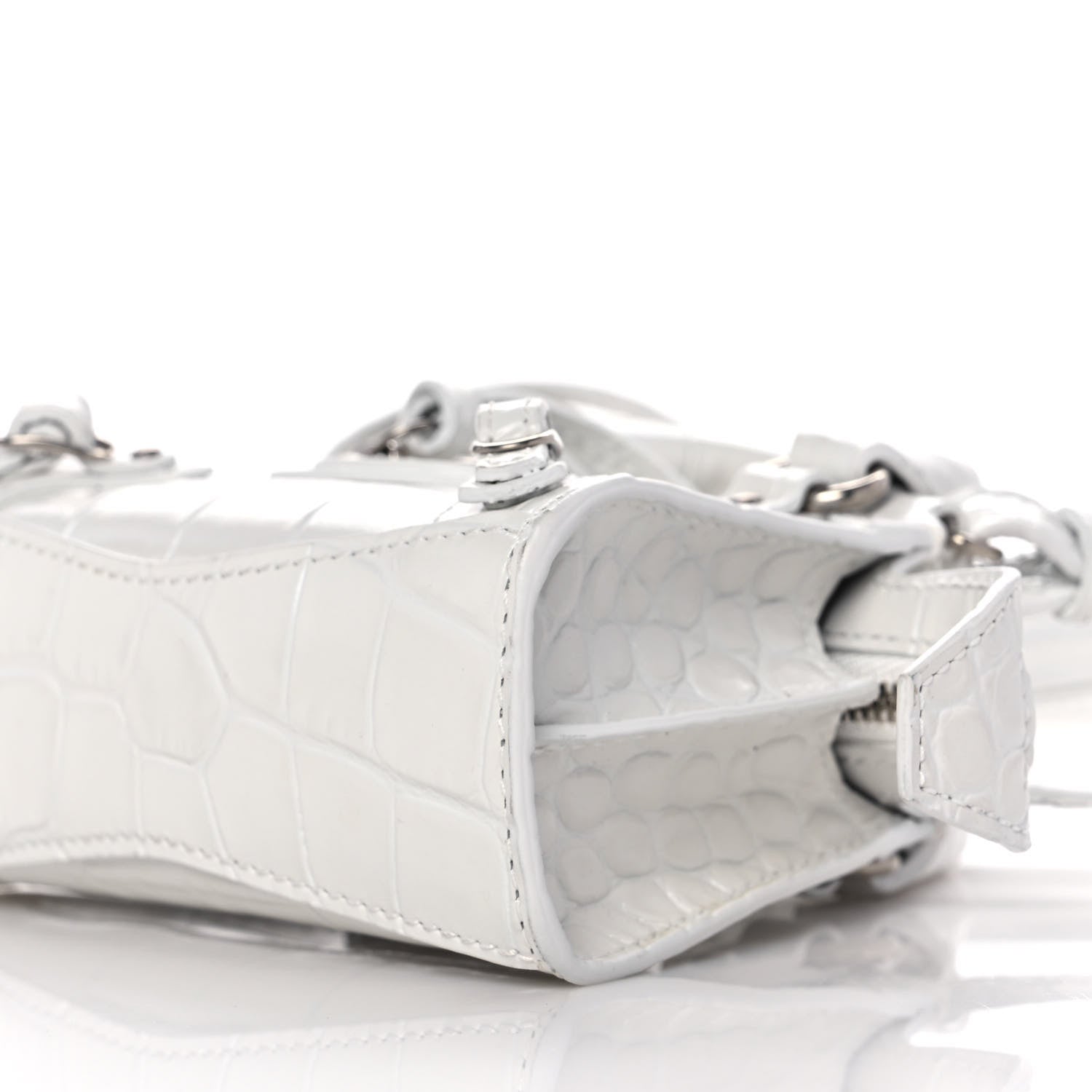 Balenciaga Extra Supple Calfskin Crocodile Embossed Neo Classic Silver Hardware Super Nano City Crossbody White 11 of 11
