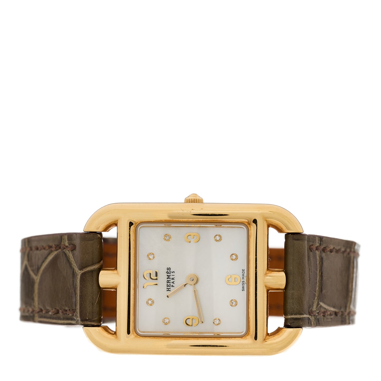 18K Yellow Gold Alligator Diamond Mother of Pearl 23mm Cape Cod Quartz Watch Gris Elephant