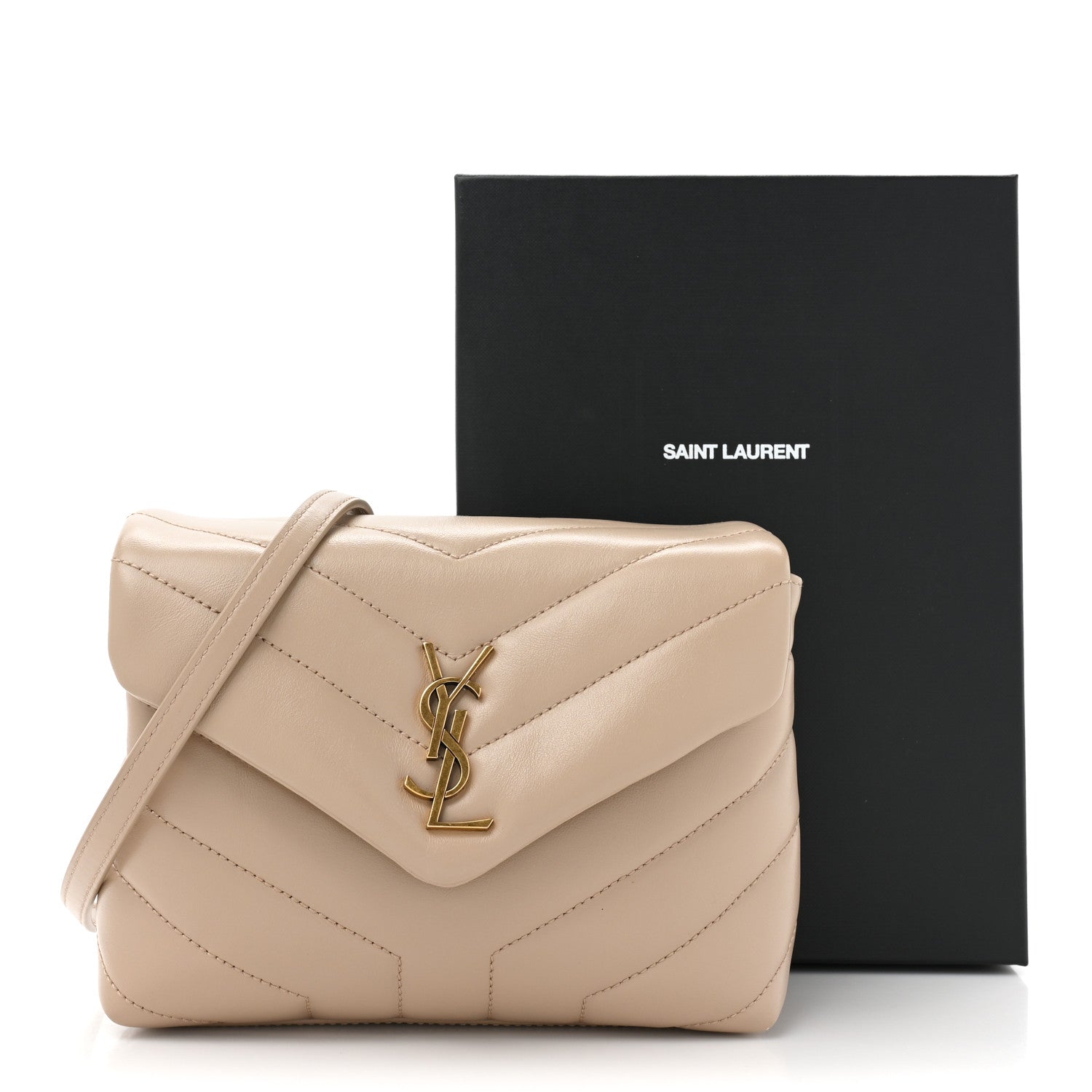 Saint Laurent Calfskin Y Quilted Monogram Toy Loulou Crossbody Bag Dark Beige 13 of 13