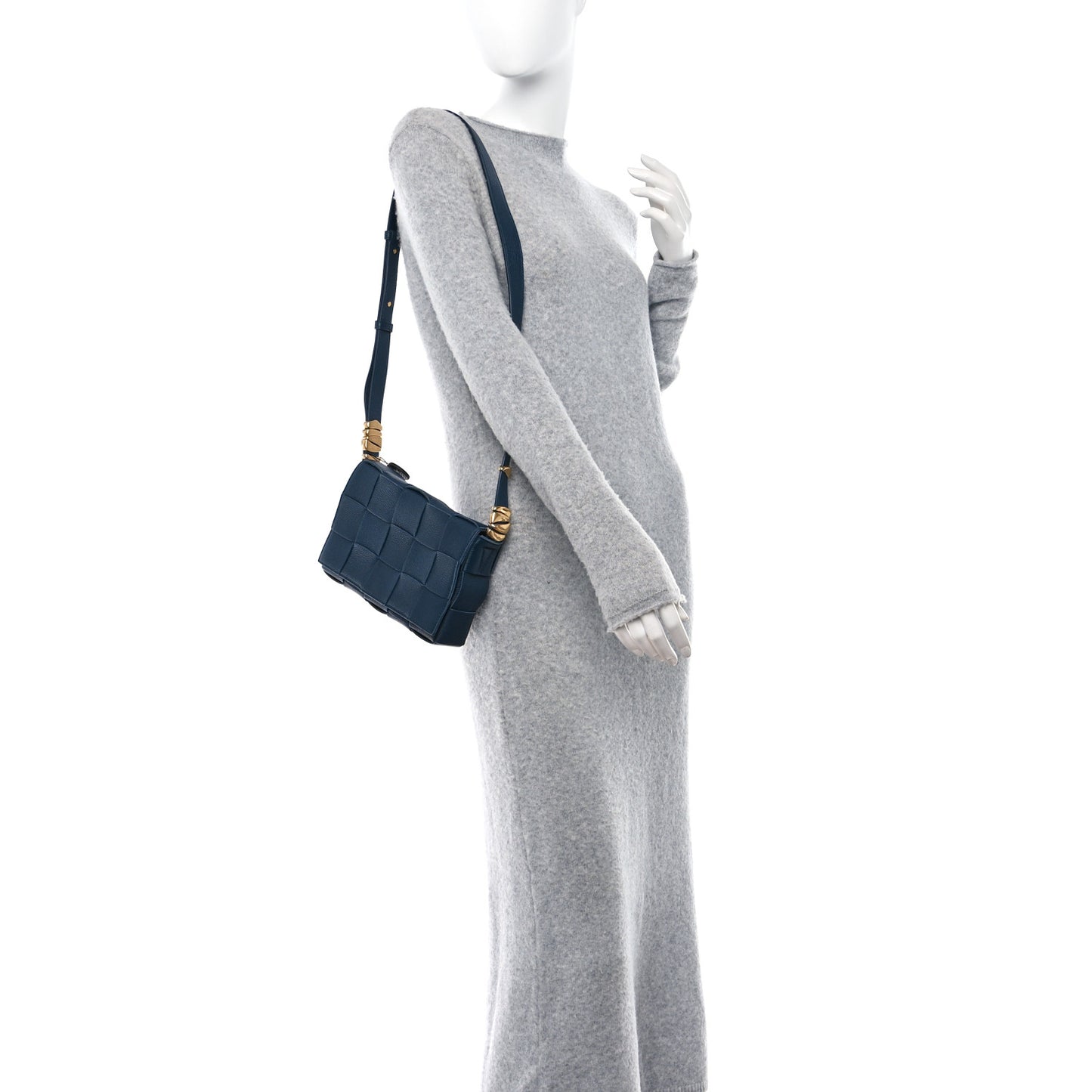 Grained Calfskin Maxi Intrecciato Cassette Crossbody Bag Deep Blue