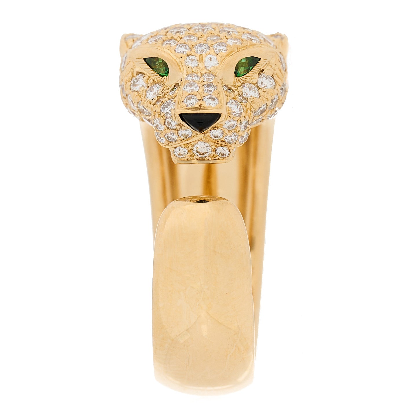 Cartier 18K Yellow Gold Diamond Tsavorite Onyx Panthere De Cartier Band Ring 48 4.5 4 of 11