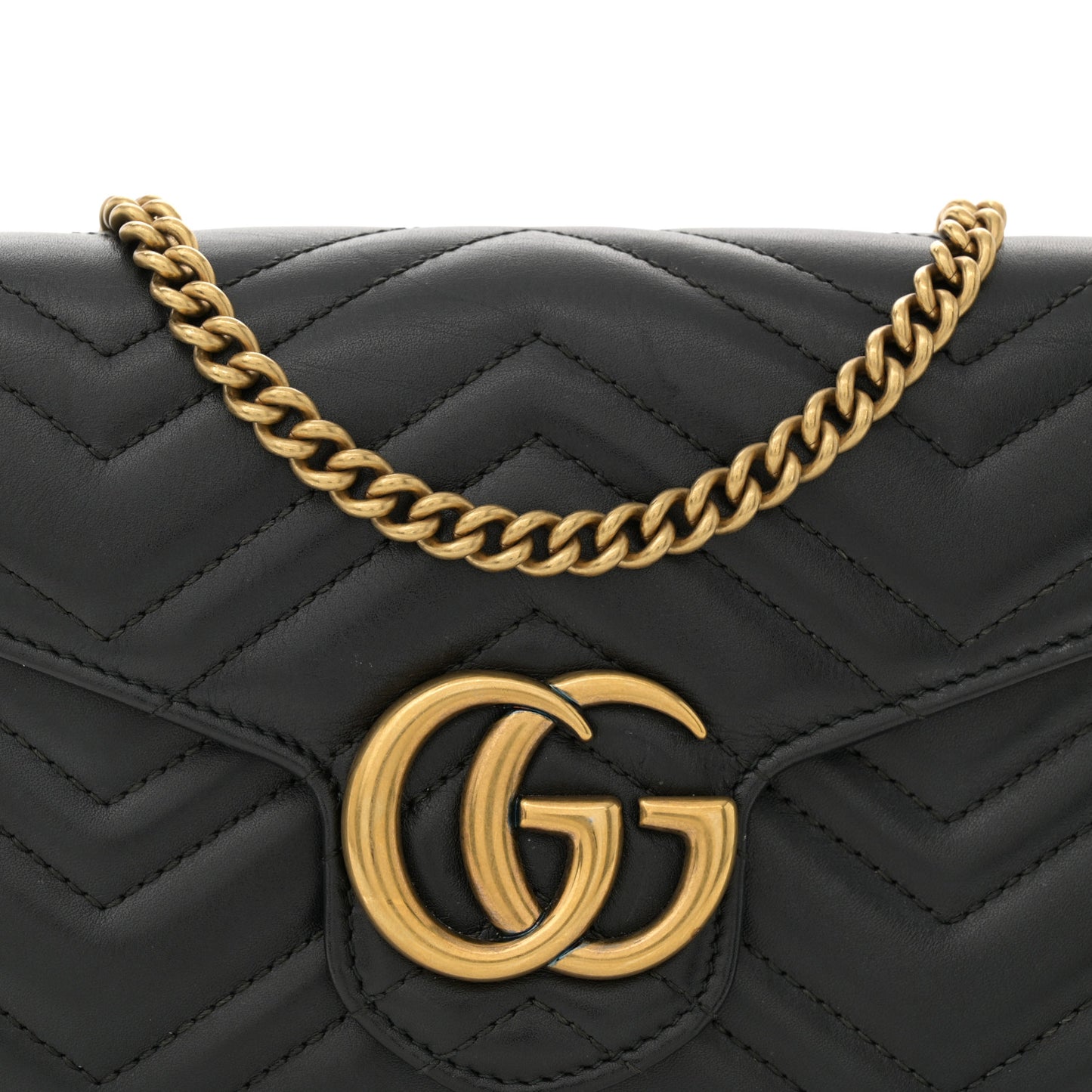 Calfskin Matelasse GG Marmont Chain Wallet Black