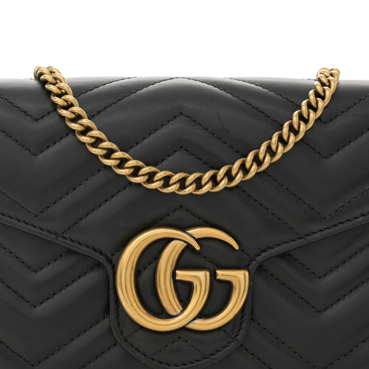 Gucci Calfskin Matelasse GG Marmont Chain Wallet Black 9 of 15