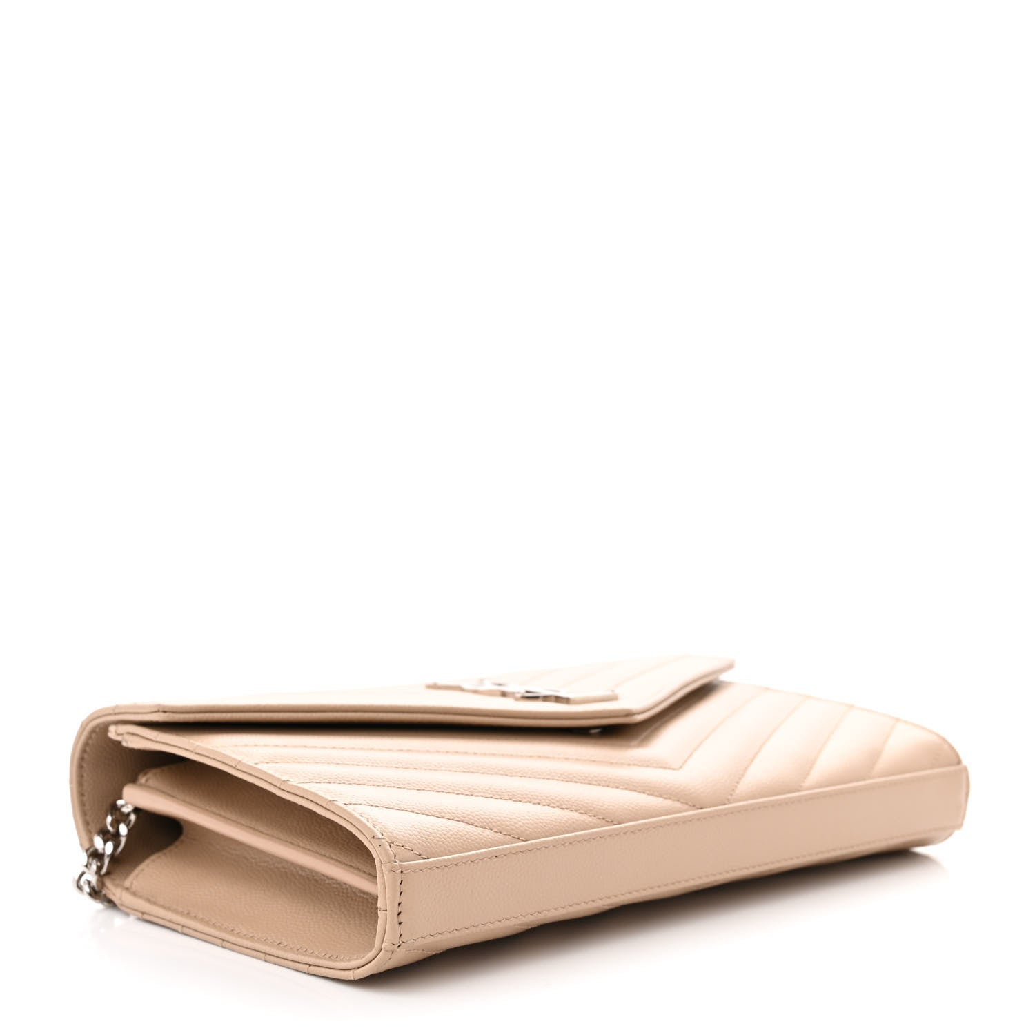 Saint Laurent Grain De Poudre Matelasse Chevron Monogram Chain Wallet Dark Beige 4 of 9