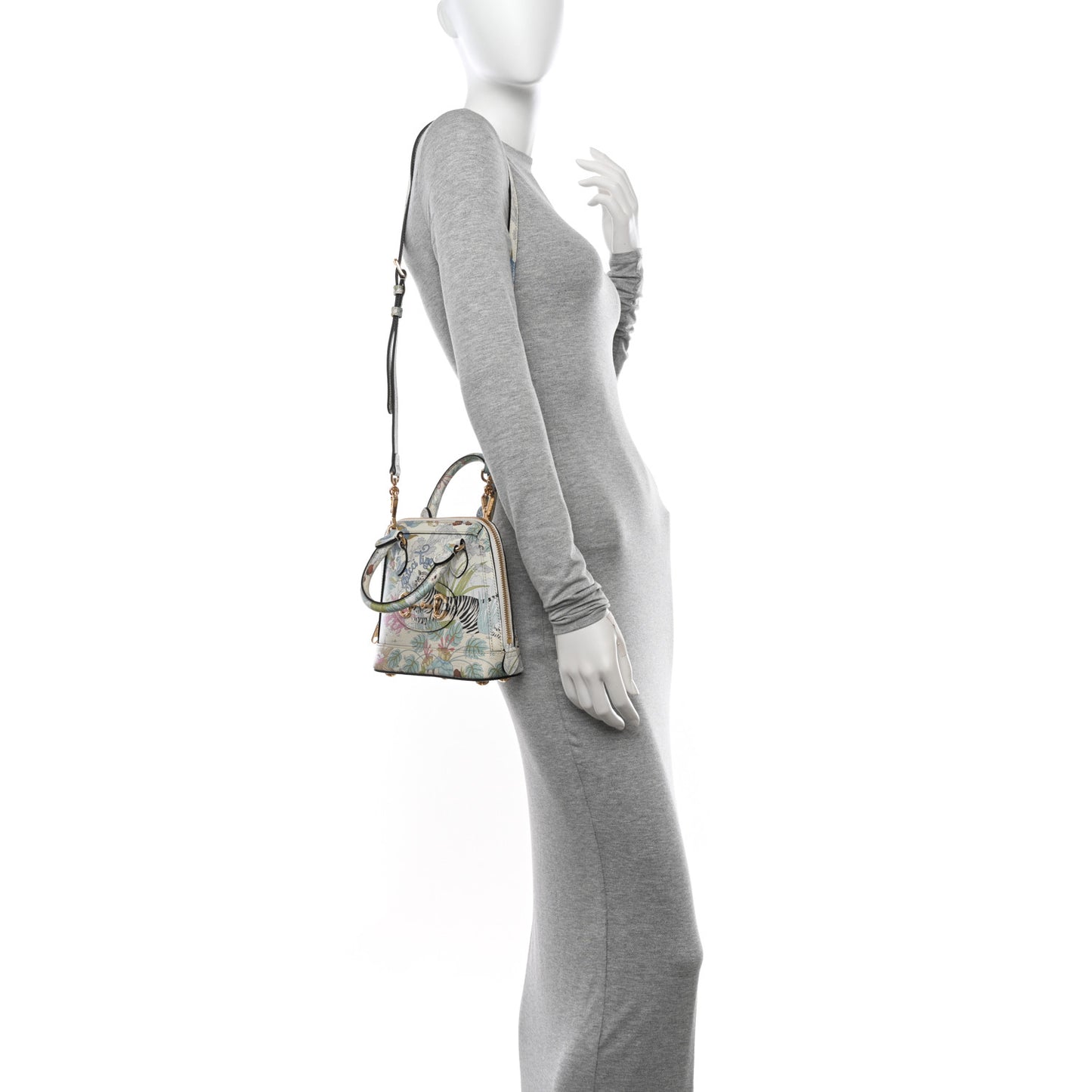 New Shangai Calfskin Tiger Savanah Web Mini Horsebit 1955 Top Handle Bag Chalky White Multicolor