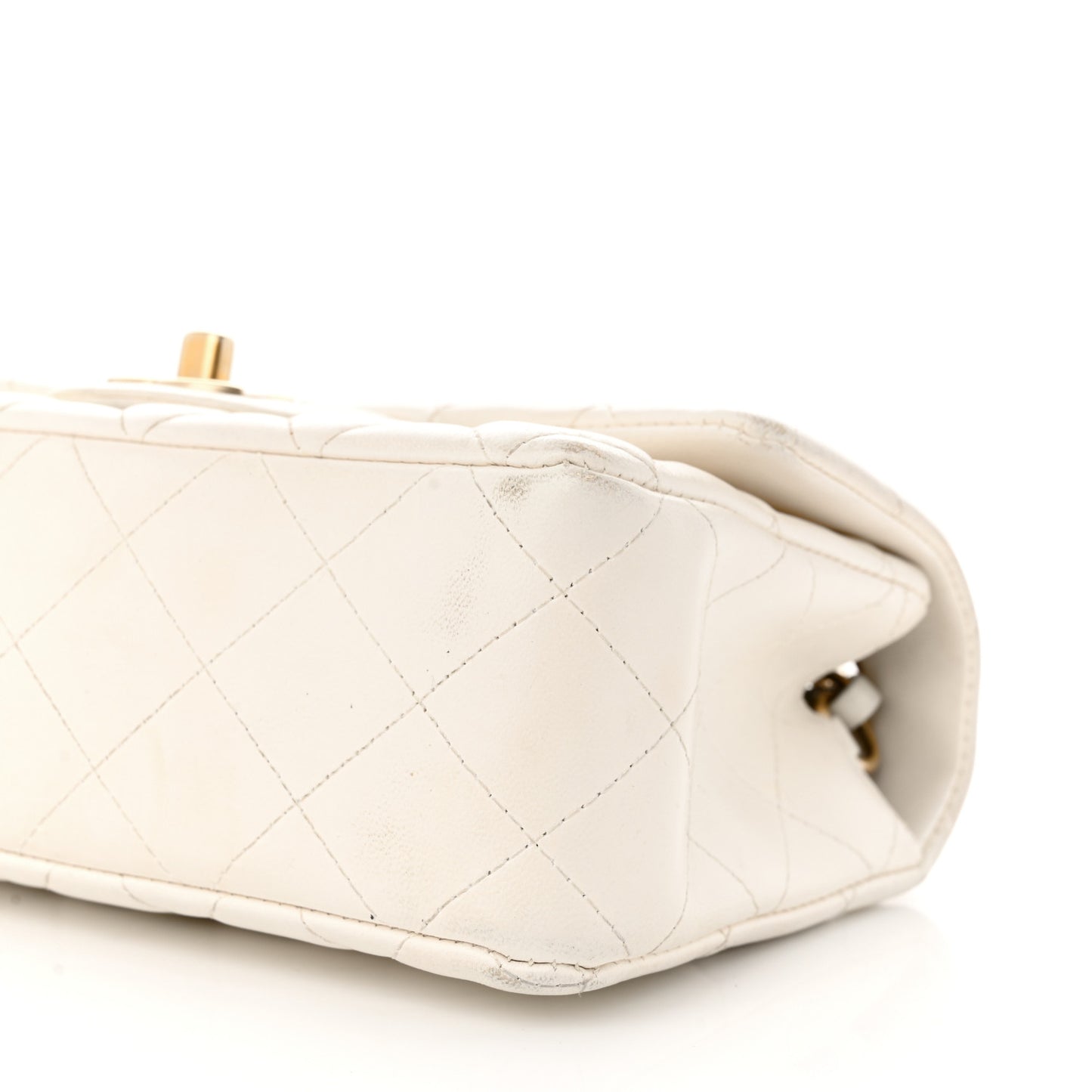Lambskin Quilted Mini Rectangular Flap White