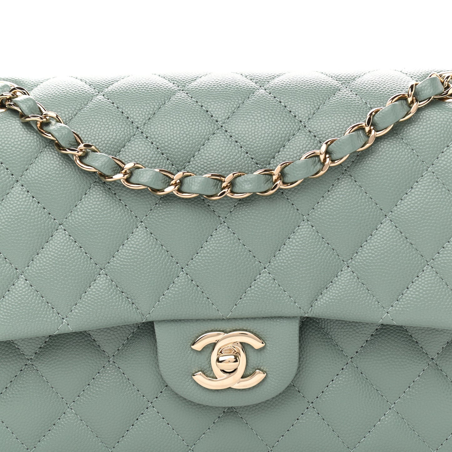 Caviar Quilted Medium Double Flap Green