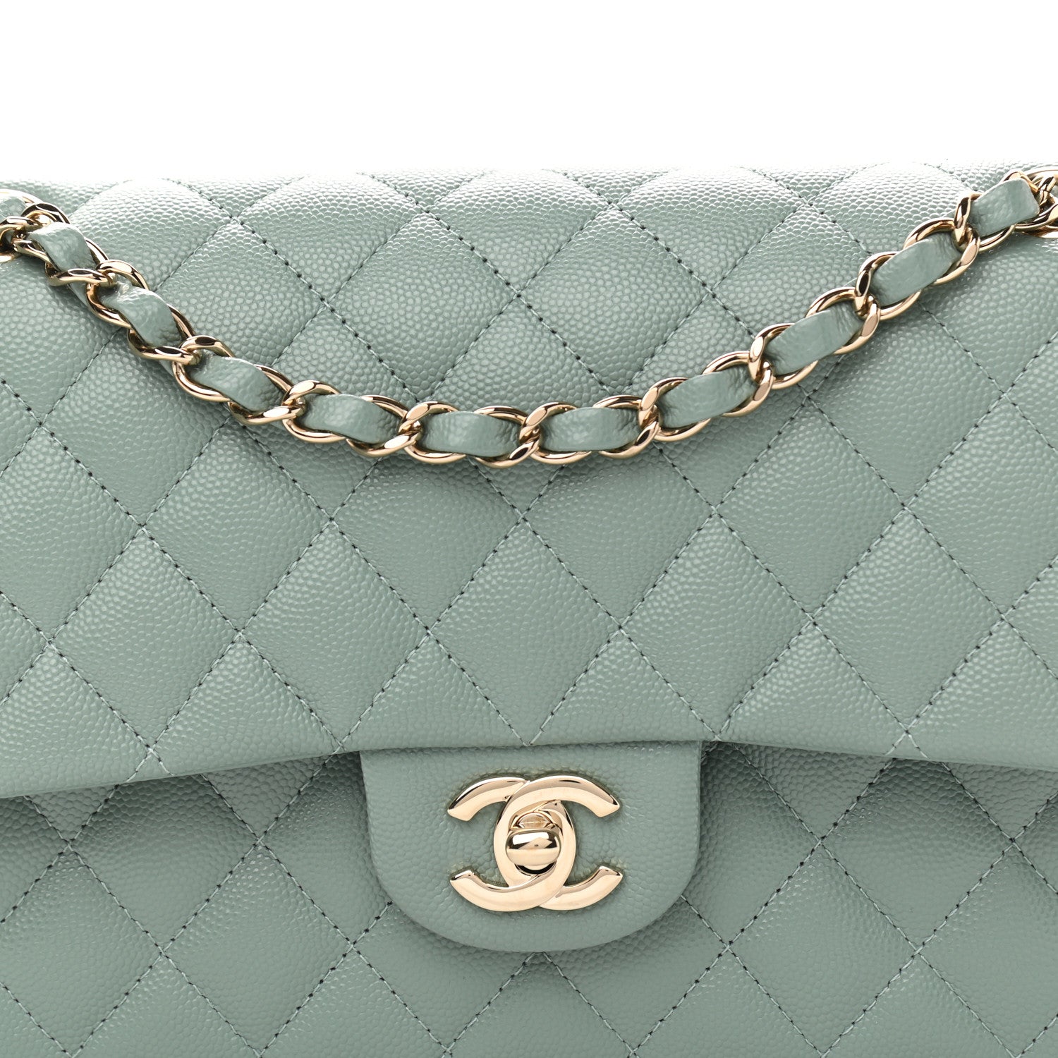 Chanel Caviar Quilted Medium Double Flap Green 9 of 10