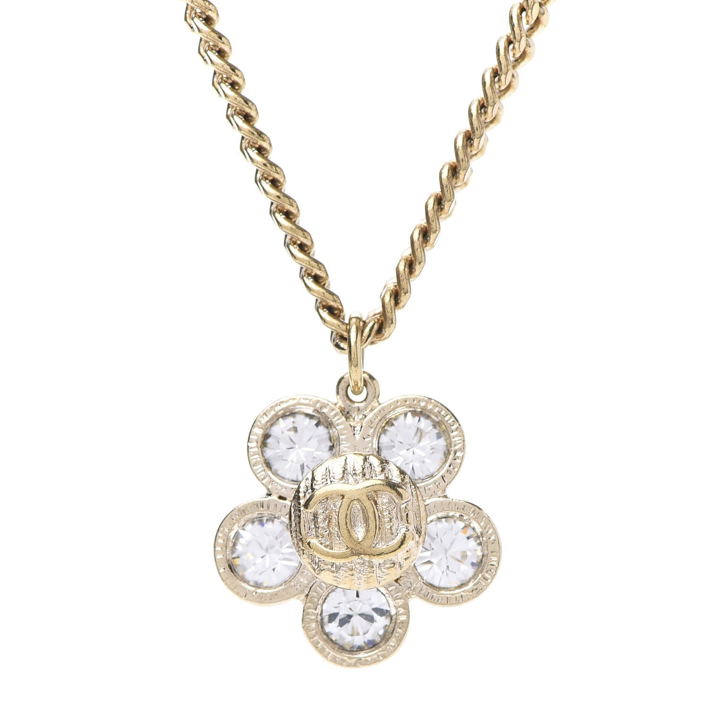 Crystal CC Flower Pendant Necklace Gold