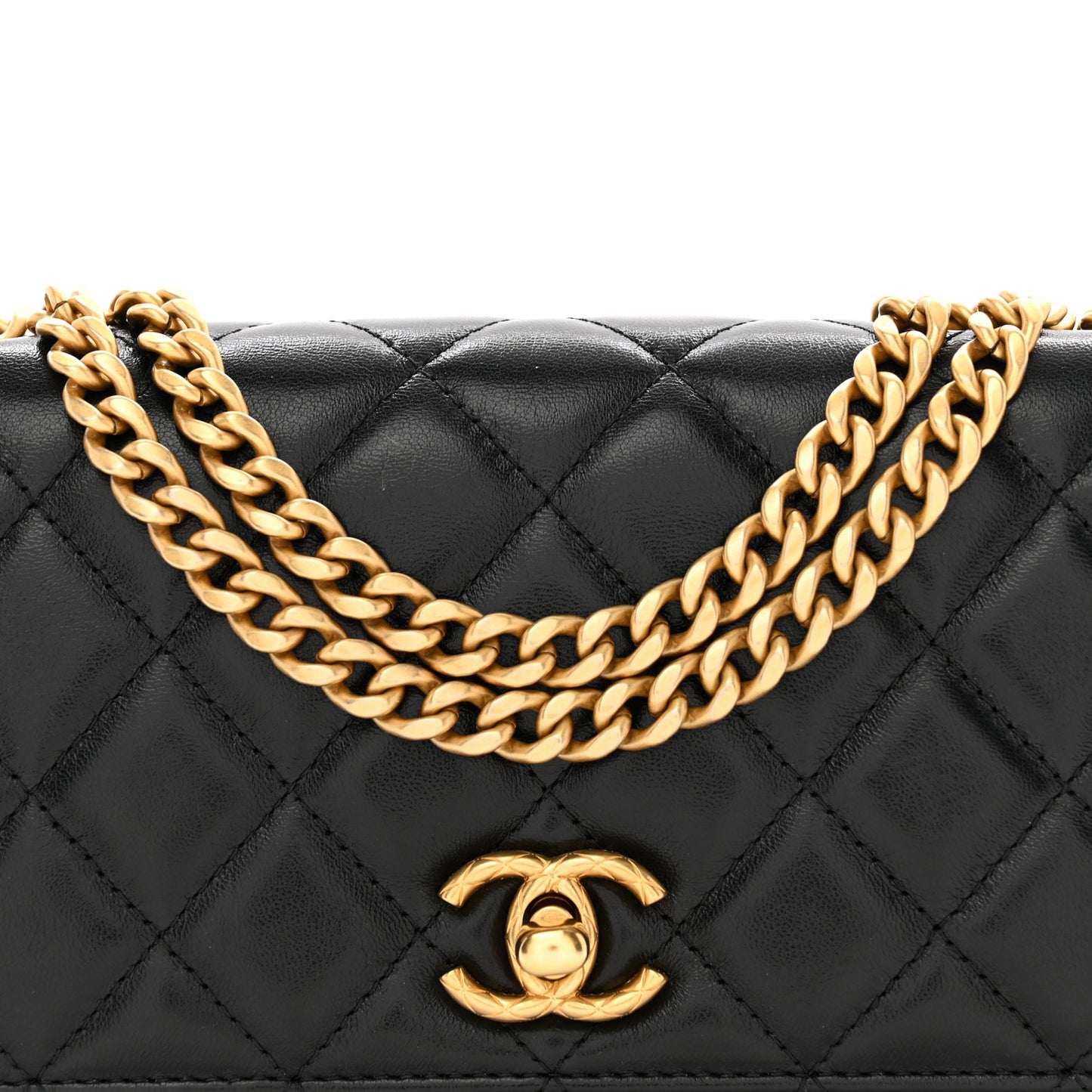 Shiny Lambskin Quilted Dynasty Wallet On Chain WOC Black