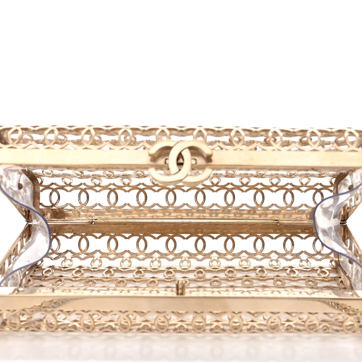 Metal CC Moucharabieh Minaudiere Crossbody Gold