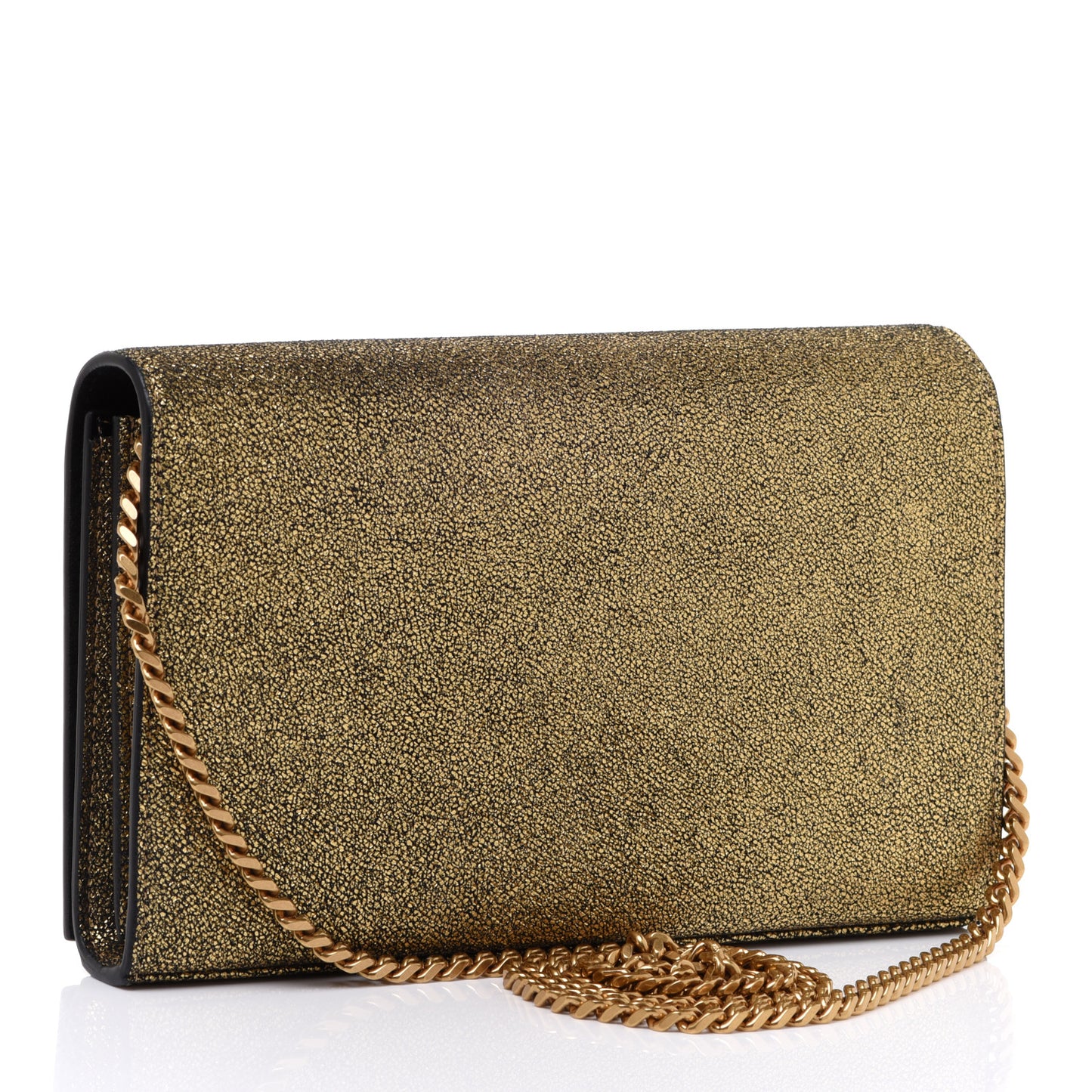 Grained Metallic Calfskin Monogram Chain Wallet Gold