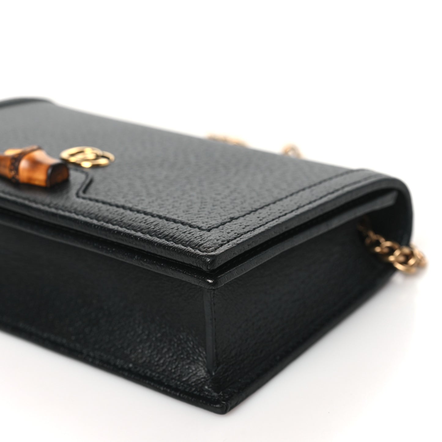 Textured Dollar Calfskin Mini Diana Chain Bag Black