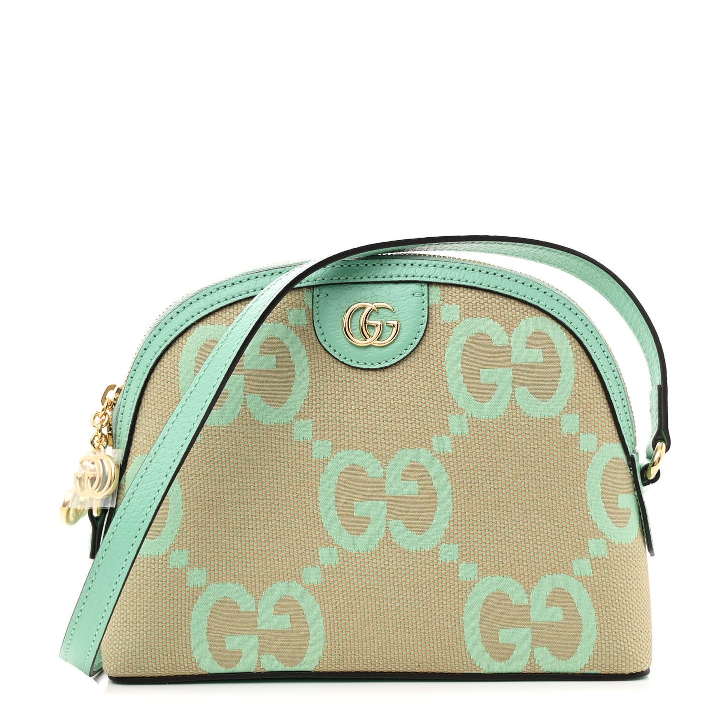 Monogram Jumbo GG Textured Dollar Calfskin Small Ophidia Dome Shoulder Bag Beige Pepperlight Mint