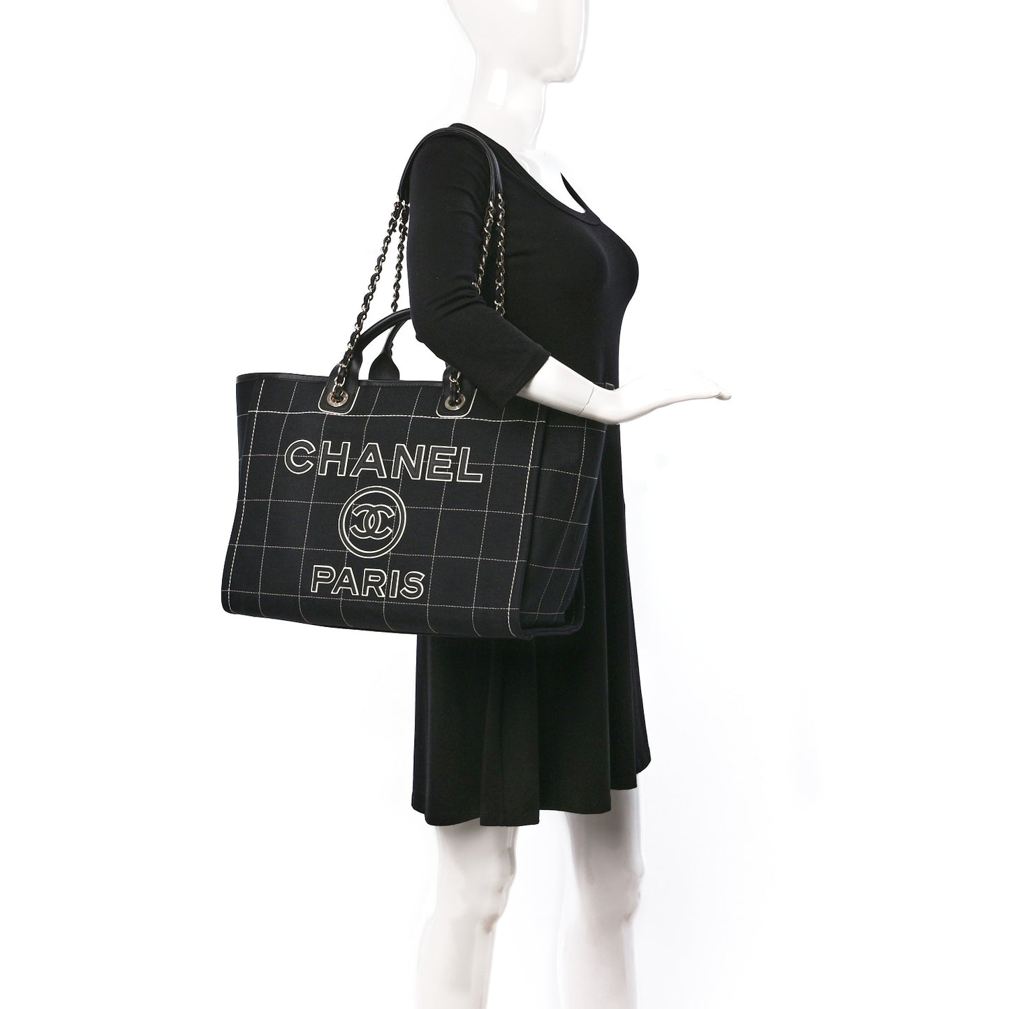 Cotton Medium Deauville Tote Black White