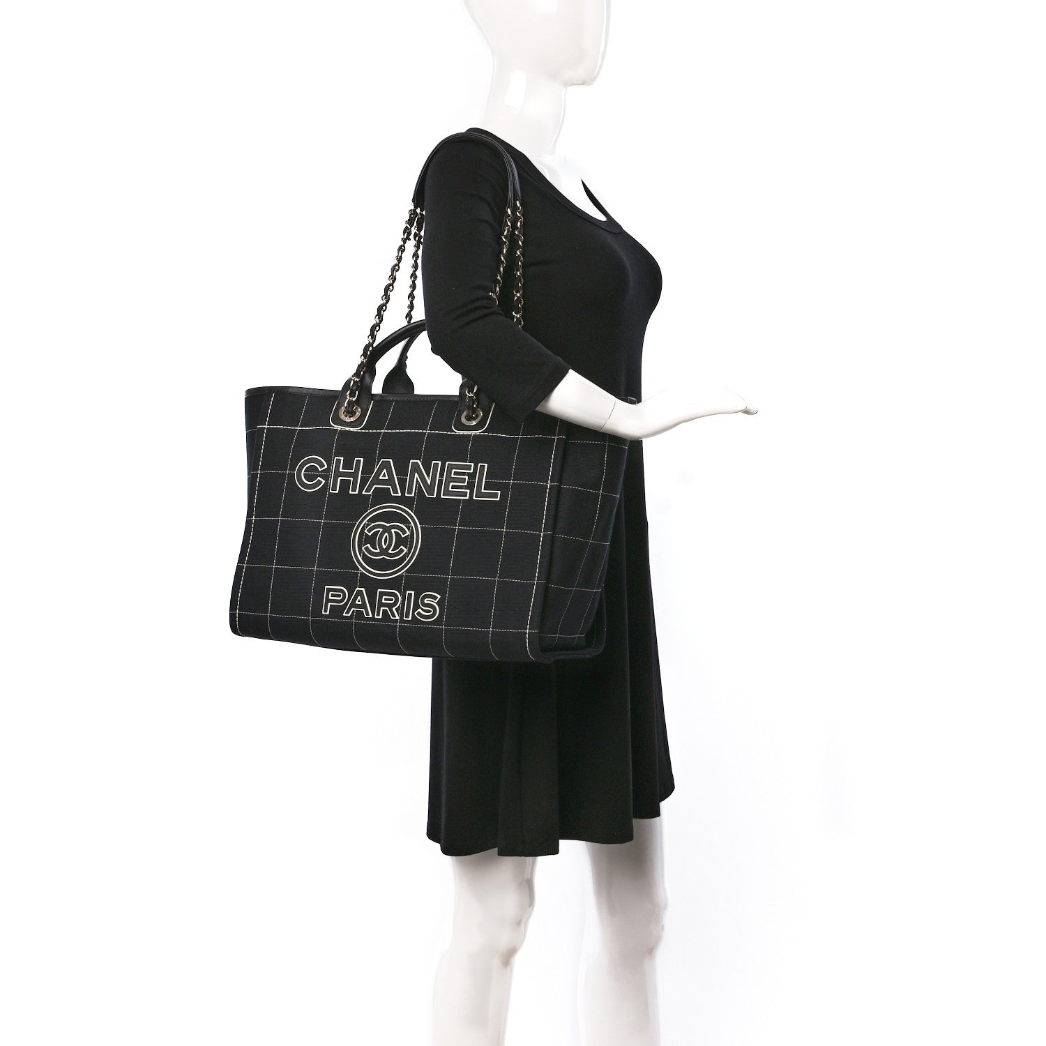 Chanel Cotton Medium Deauville Tote Black White 2 of 10