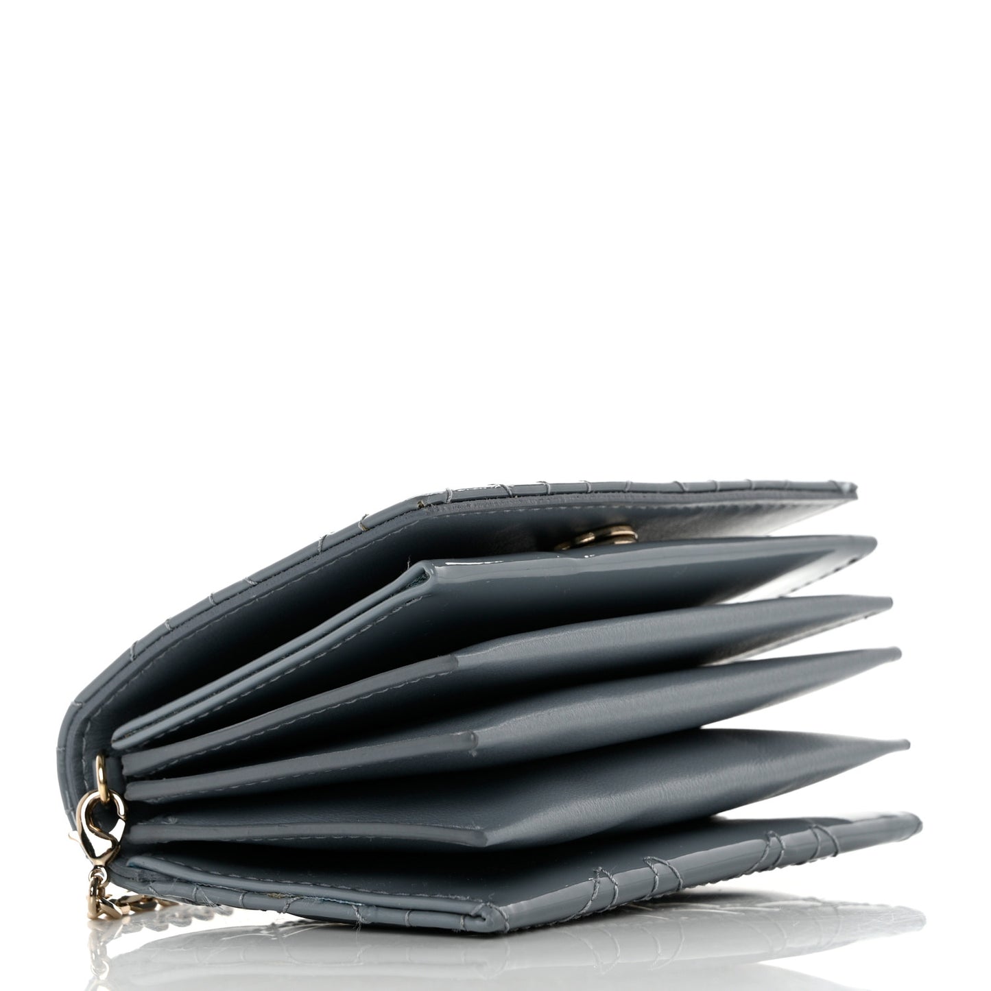 Patent Cannage Nano Lady Dior Chain Card Holder Cloud Blue
