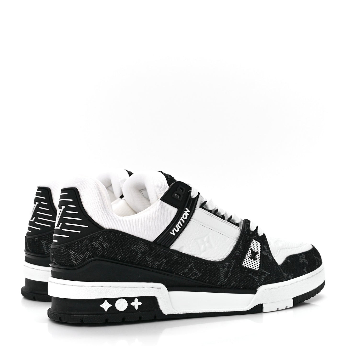 Calfskin Monogram Denim Mens LV Trainer Sneakers 9 Black