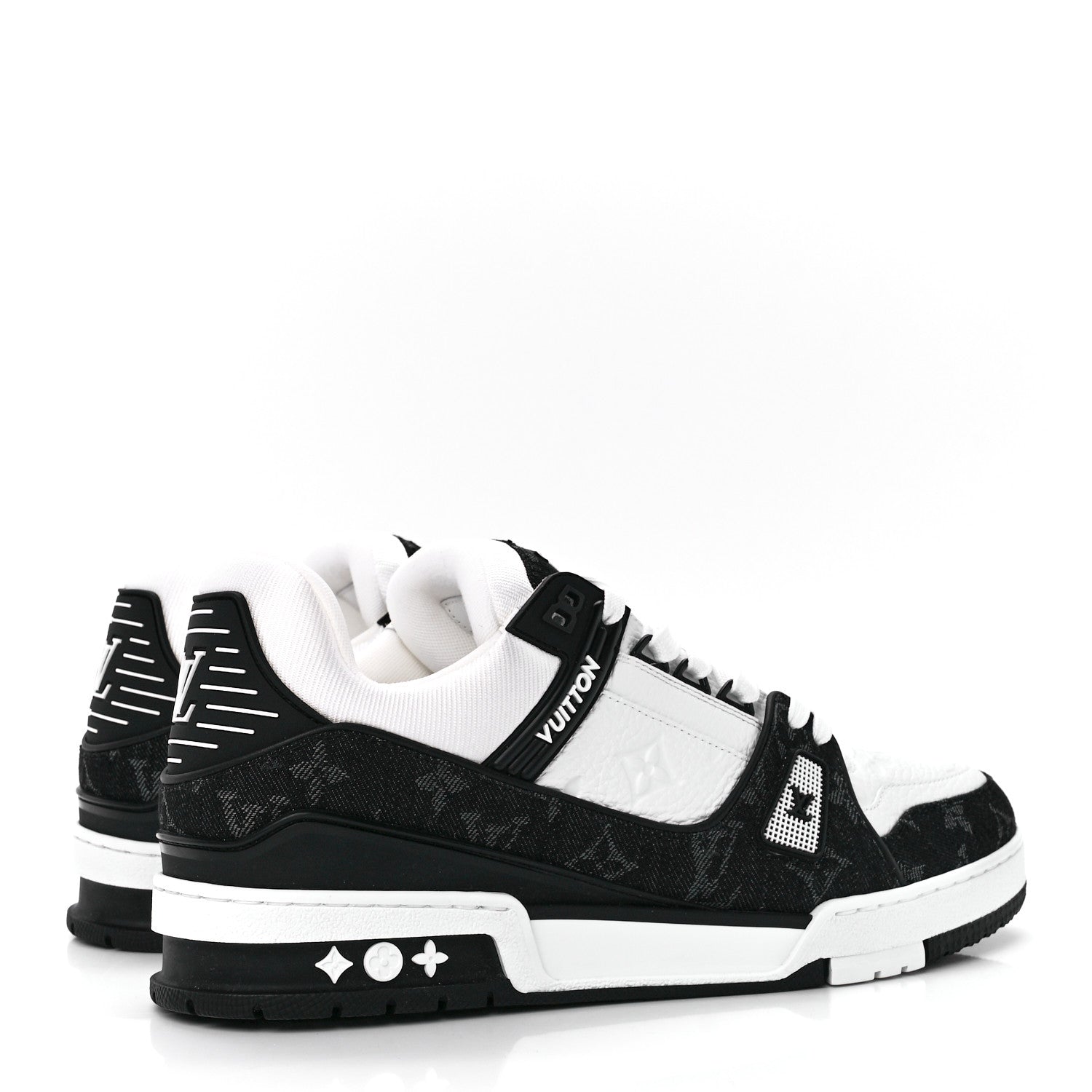 Louis Vuitton Calfskin Monogram Denim Mens LV Trainer Sneakers 9 Black 4 of 10