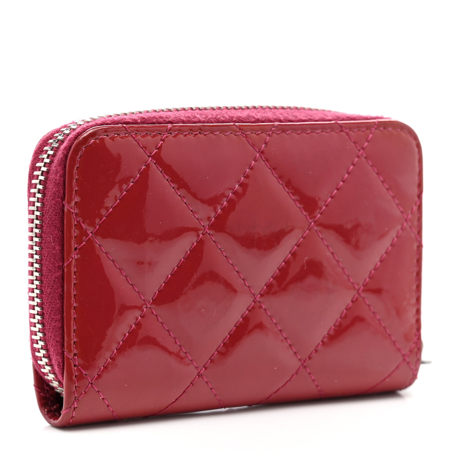 Patent Calfskin Quilted Brilliant Zip Coin Purse Wallet Red