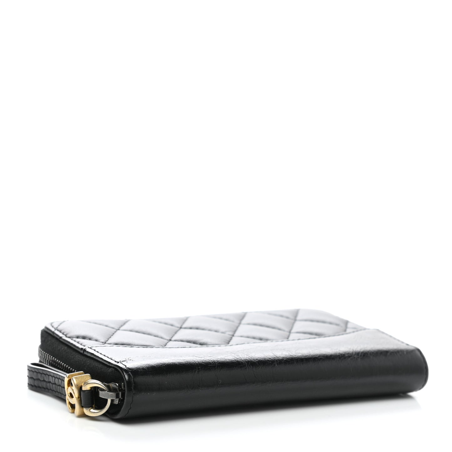 Aged Calfskin Quilted Small Gabrielle Zip Around Wallet Black