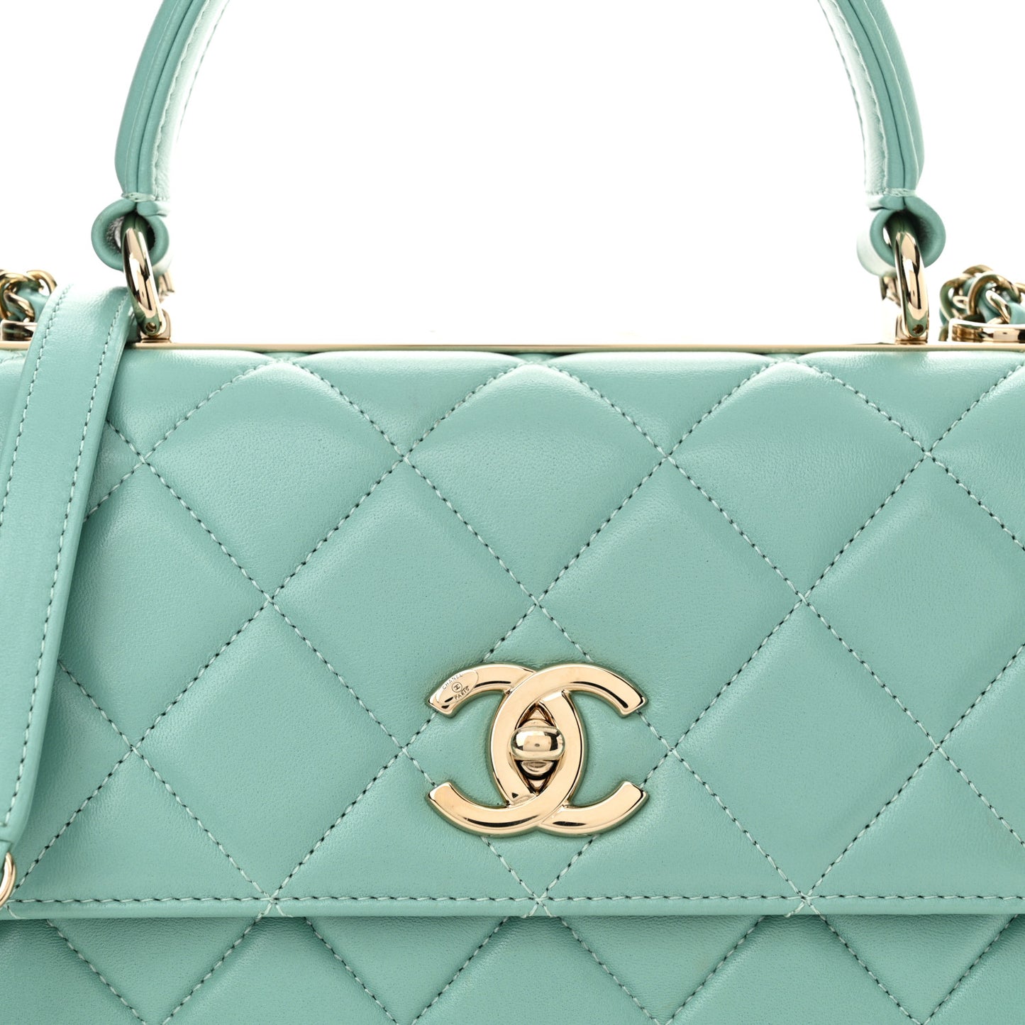 Lambskin Quilted Small Trendy CC Flap Dual Handle Bag Light Blue