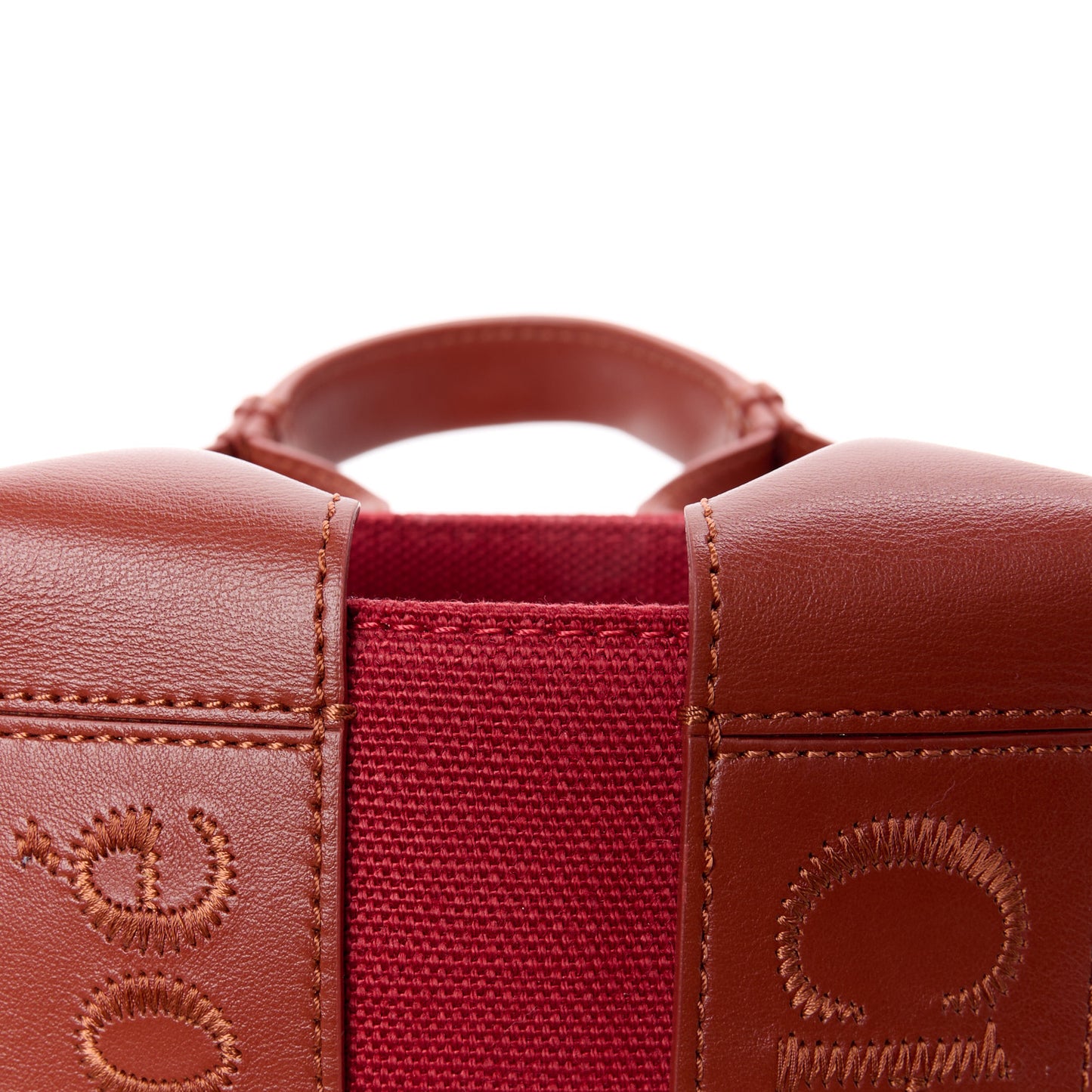 Cotton Calfskin Small Woody Ribbon Tote With Strap Dark Red