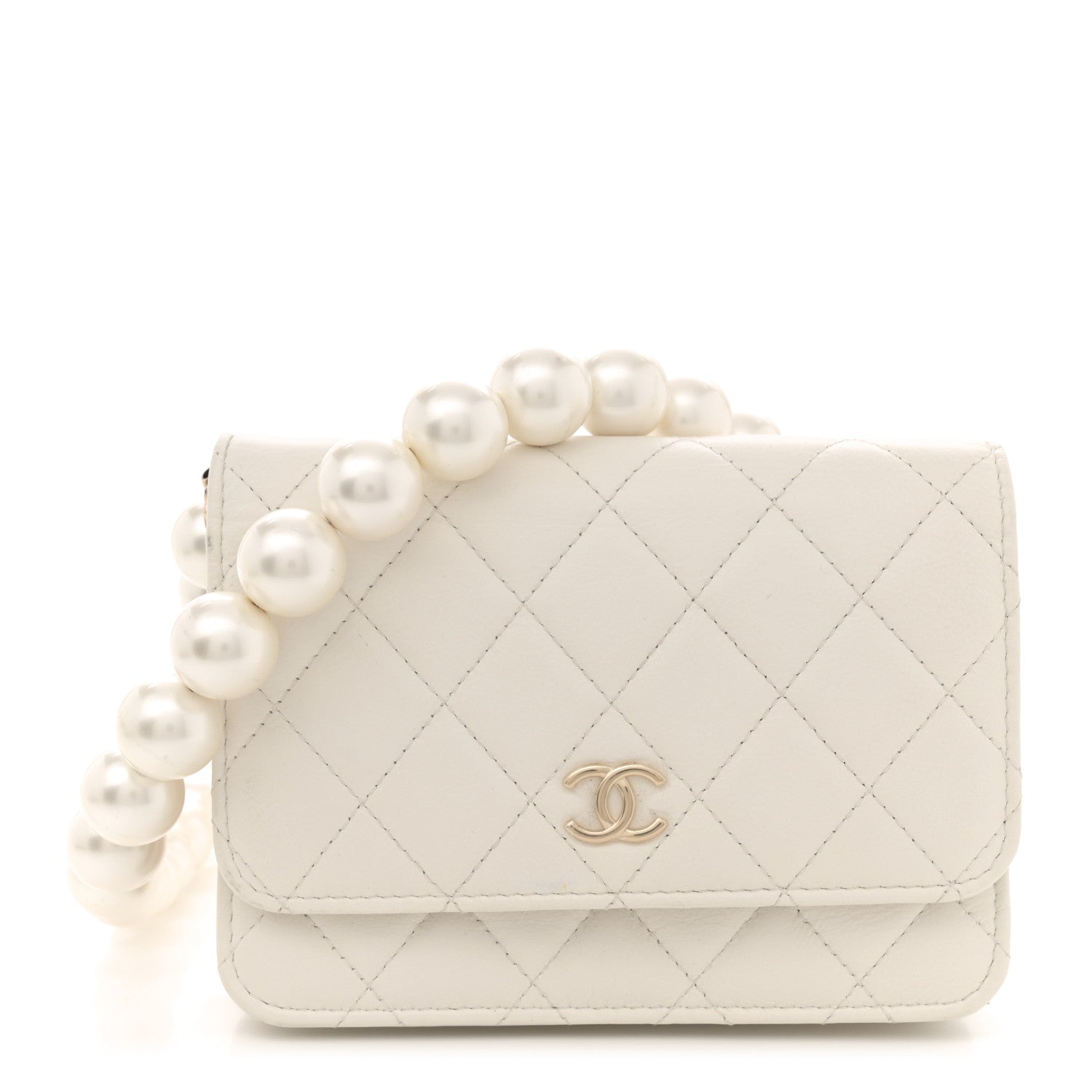 Chanel Calfskin Quilted Mini Maxi Pearls Wallet On Chain WOC White 1 of 13