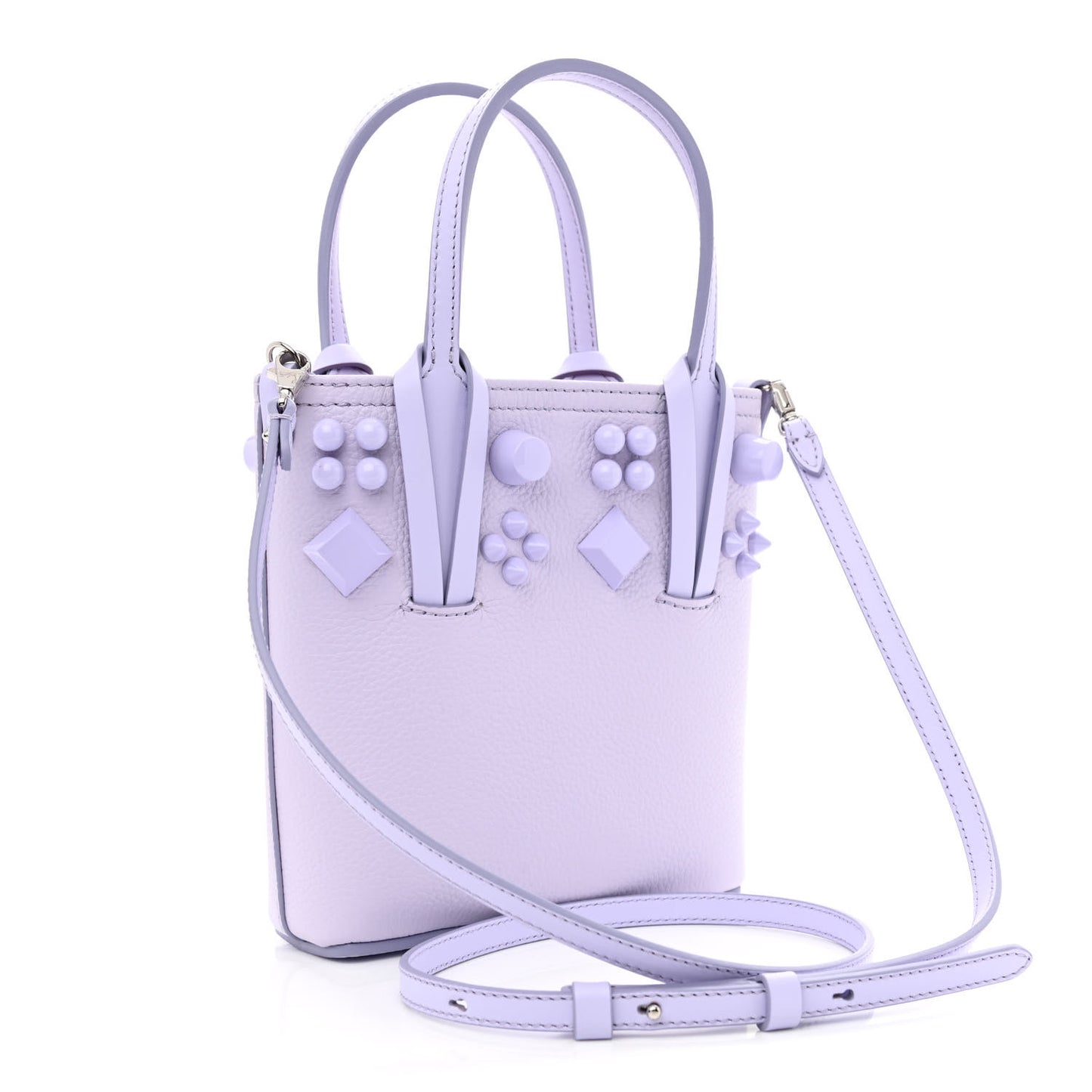 Calfskin Empire Spike Studded Mini North South Cabata Tote Lilac Smoke