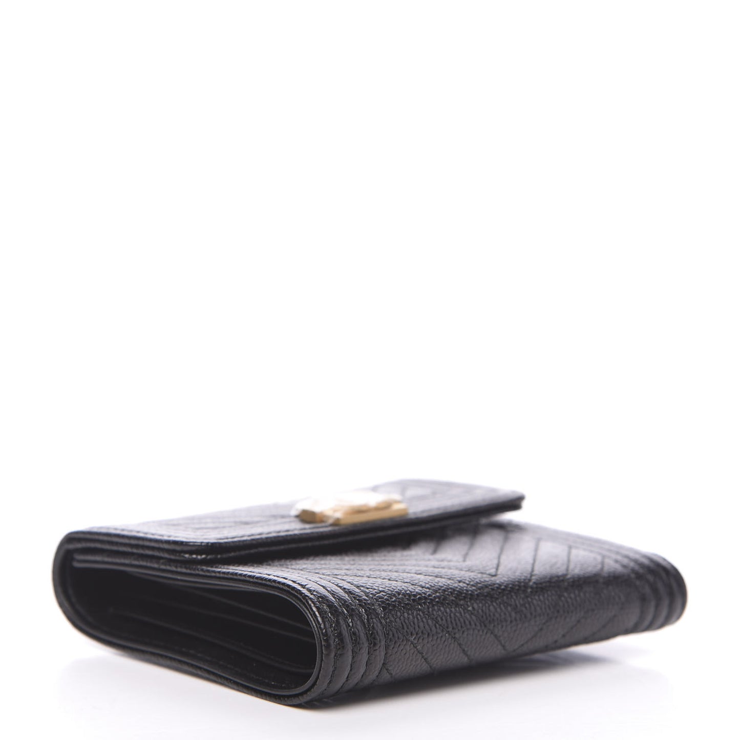 Caviar Chevron Quilted Boy Compact Wallet Black