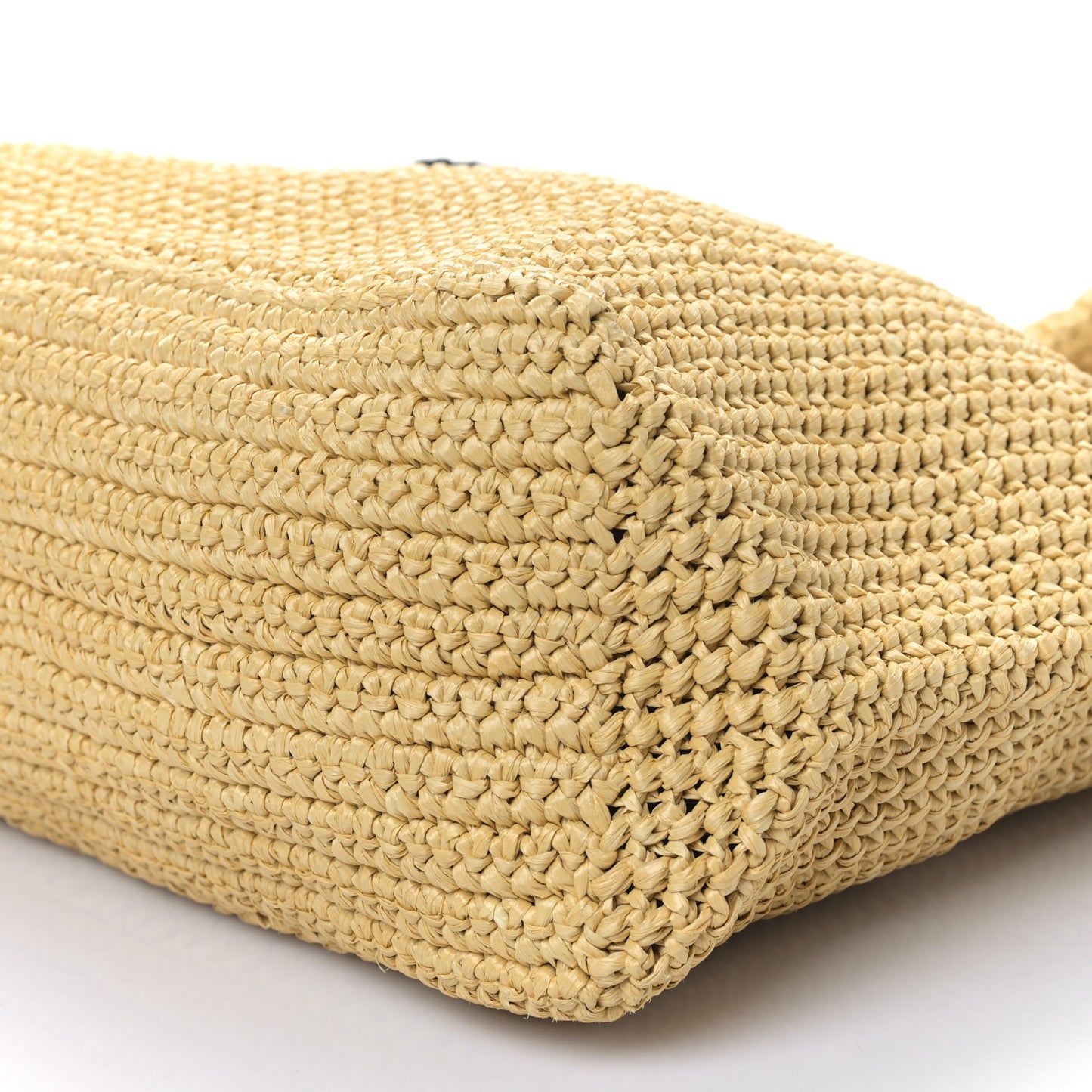 Yarn Raffia Effect Crochet Embroidered Logo Tote Naturale