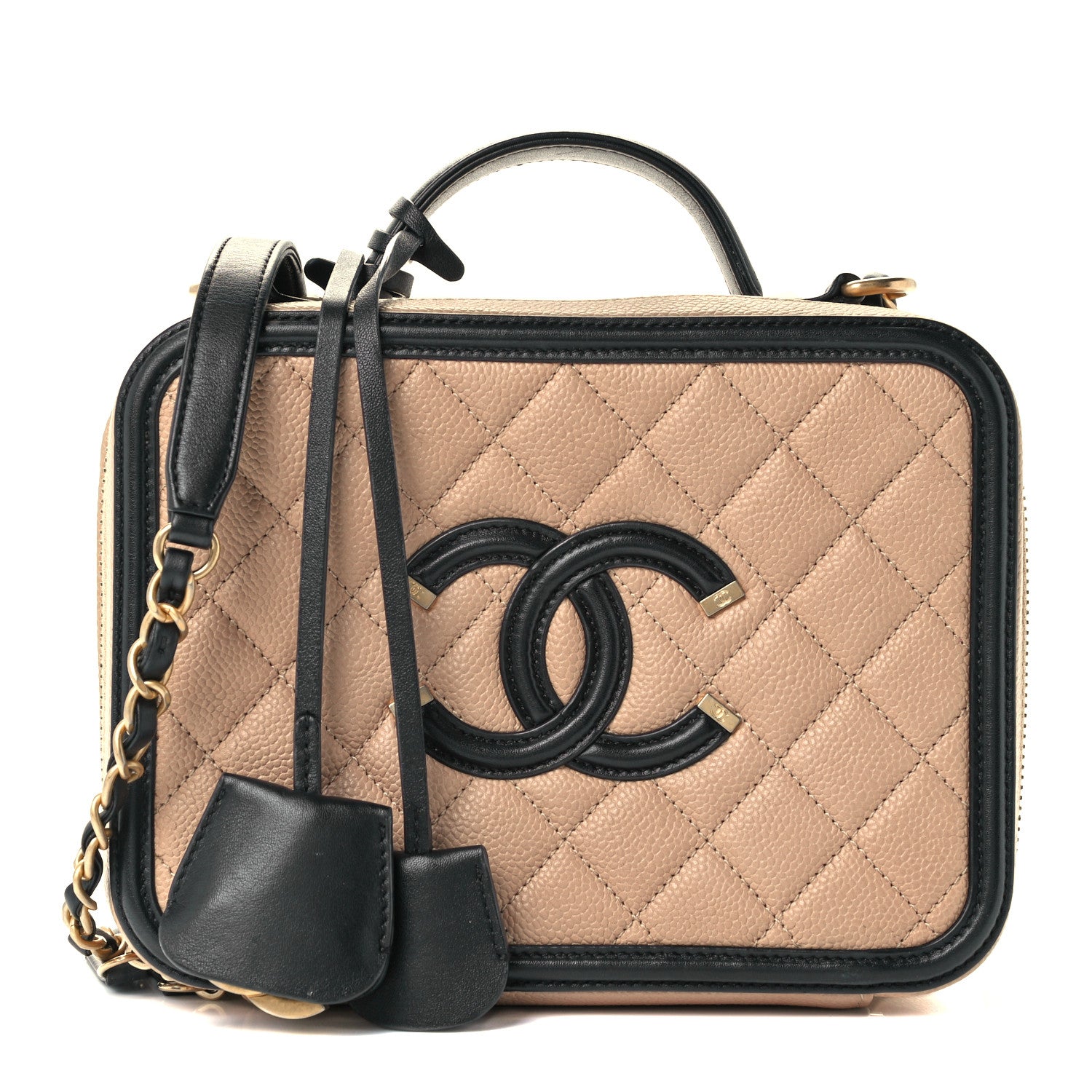 Chanel Caviar Quilted Medium CC Filigree Vanity Case Beige Black 1 of 13