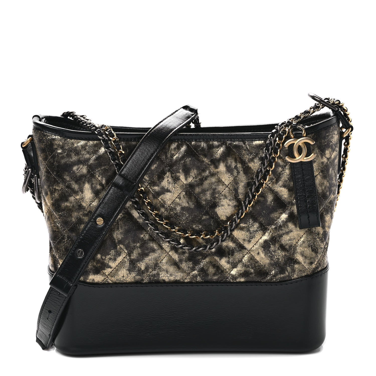 Chanel Metallic Crumpled Goatskin Quilted Medium Gabrielle Hobo Black Gold 1 of 9