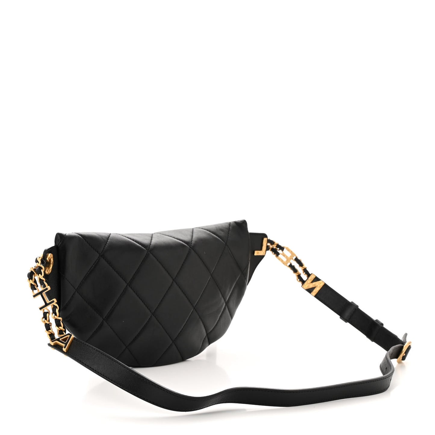 Lambskin Enamel Quilted Waist Bag Black