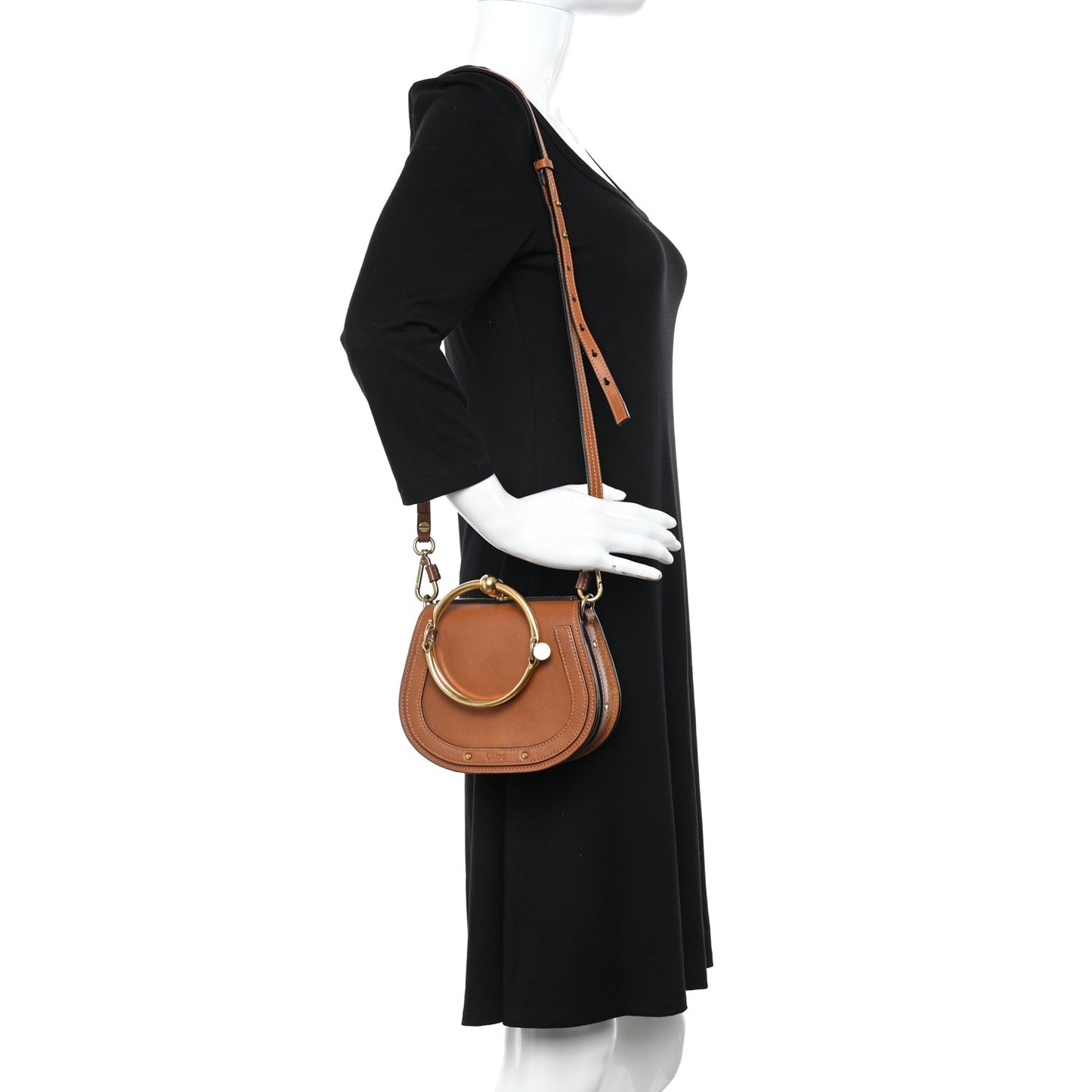 Calfskin Suede Small Nile Bracelet Bag Caramel
