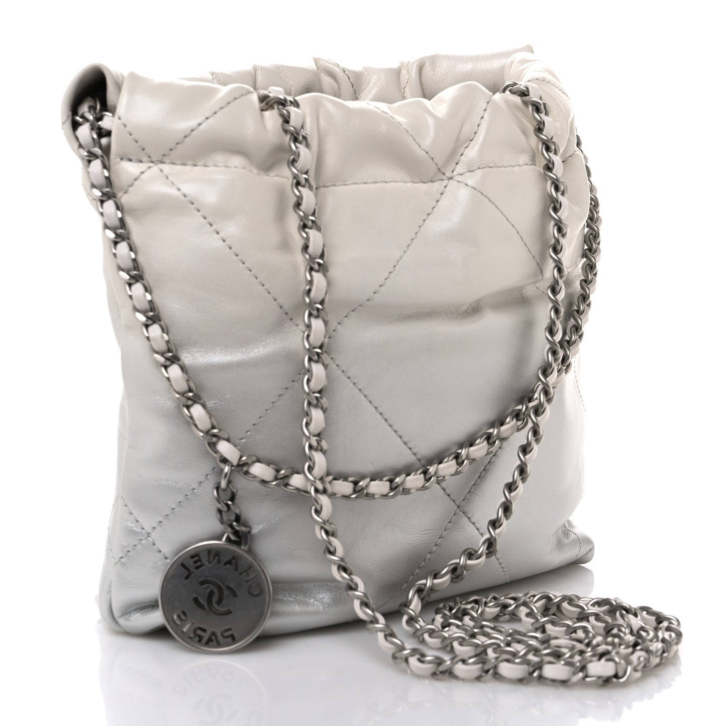 Metallic Shaded Calfskin Quilted Mini Chanel 22 White Silver