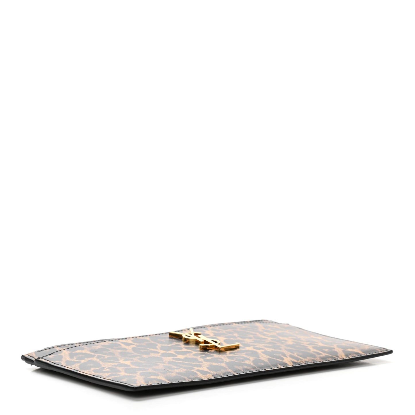 Calfskin Monogram Printed Leopard Zip Bill Pouch Dark Gold Black