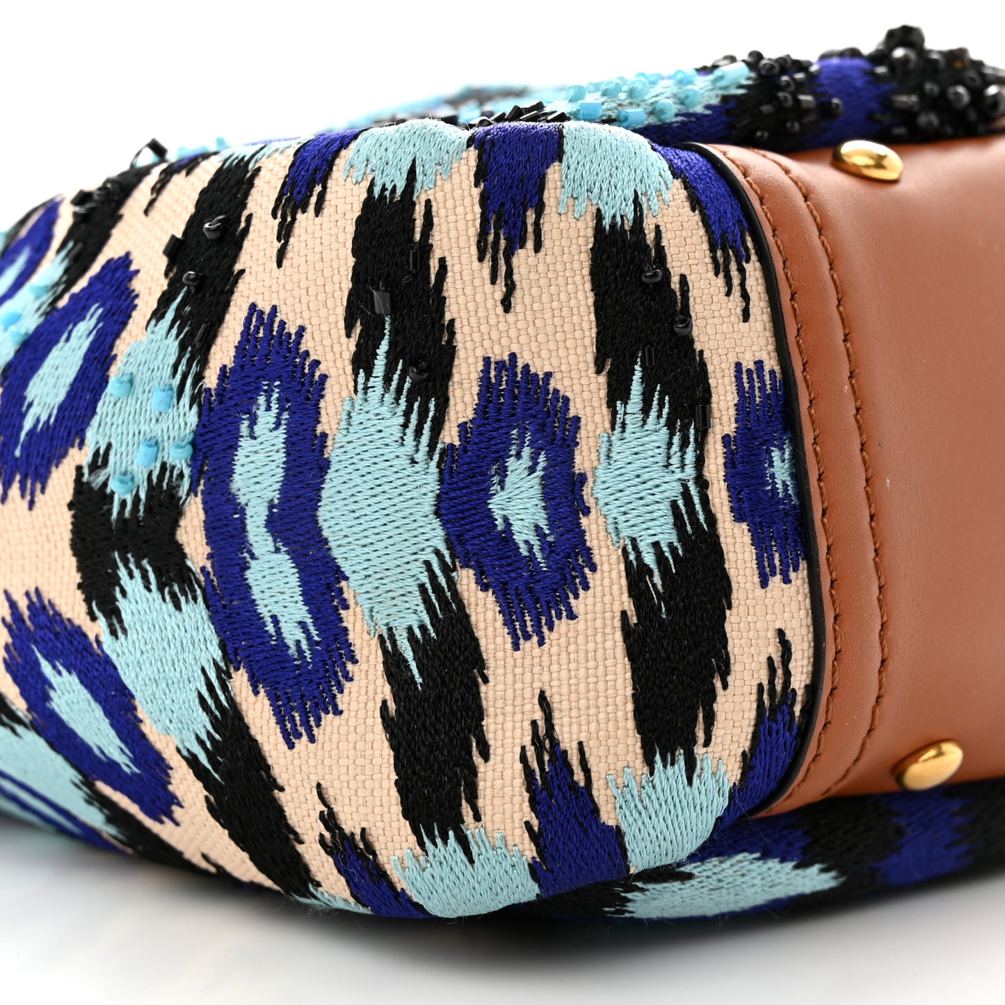 Canvas Beaded Embroidered Small Atelier Tote Bag Blue