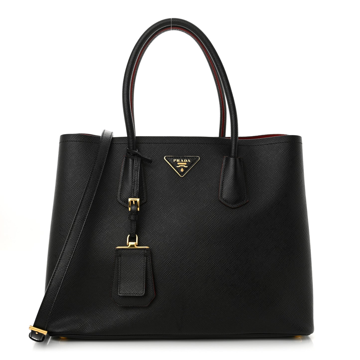 Saffiano Cuir Medium Double Bag Black Fuoco