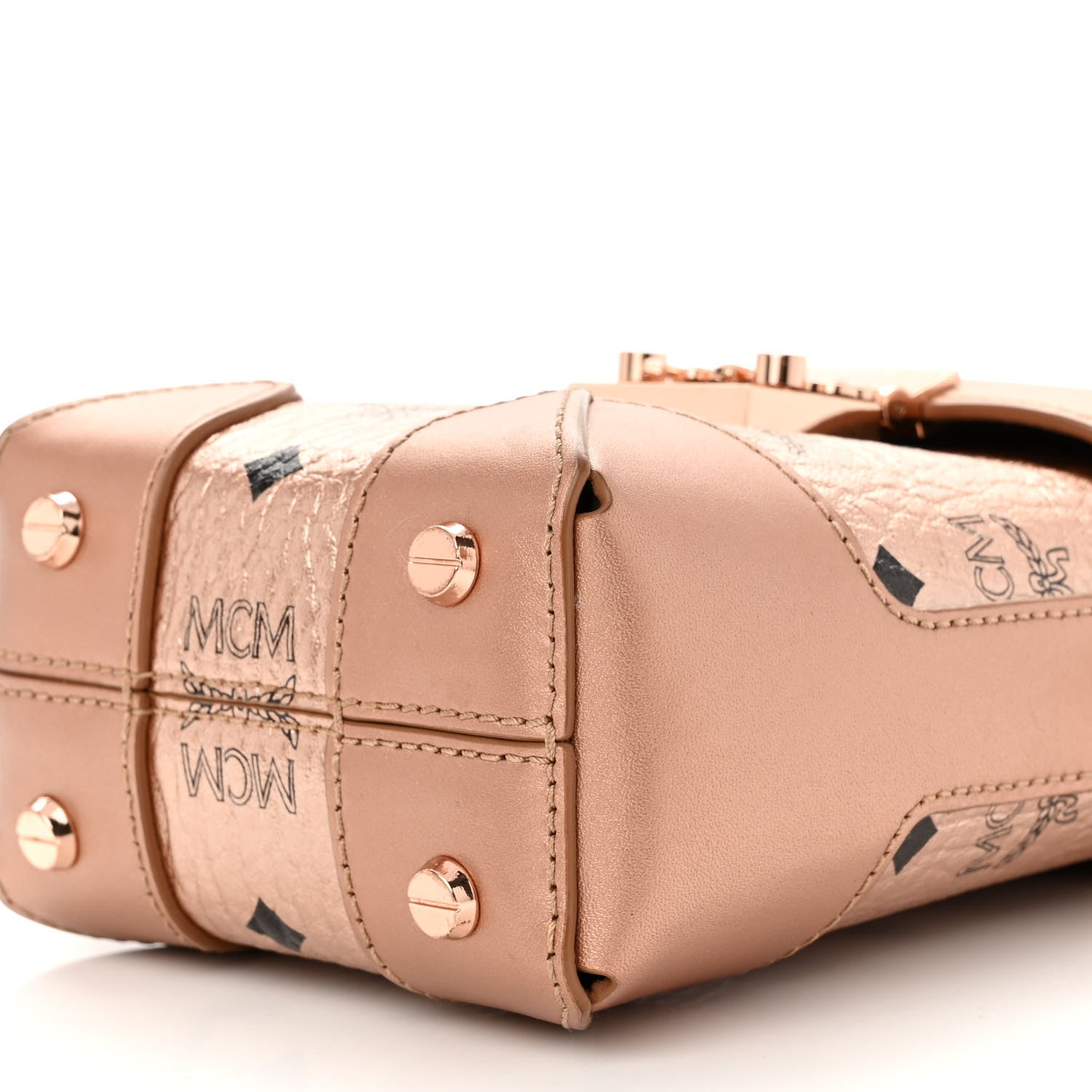 MCM Metallic Visetos Mini Soft Berlin Crossbody Champagne 9 of 10