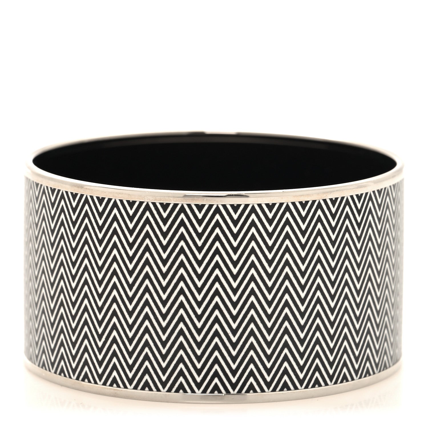 Hermes Enamel Printed Extra Wide Chevron Bracelet 70 Black 1 of 5