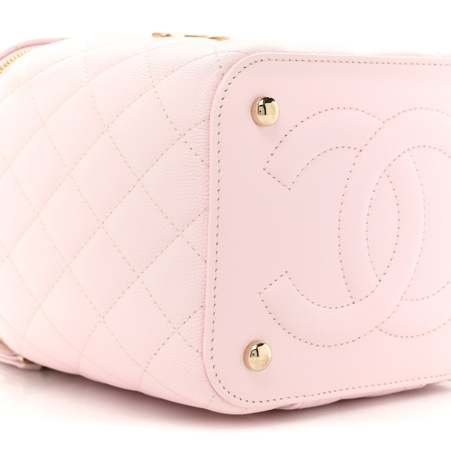 Caviar Quilted Small Top Handle Vanity Case With Chain Light Pink